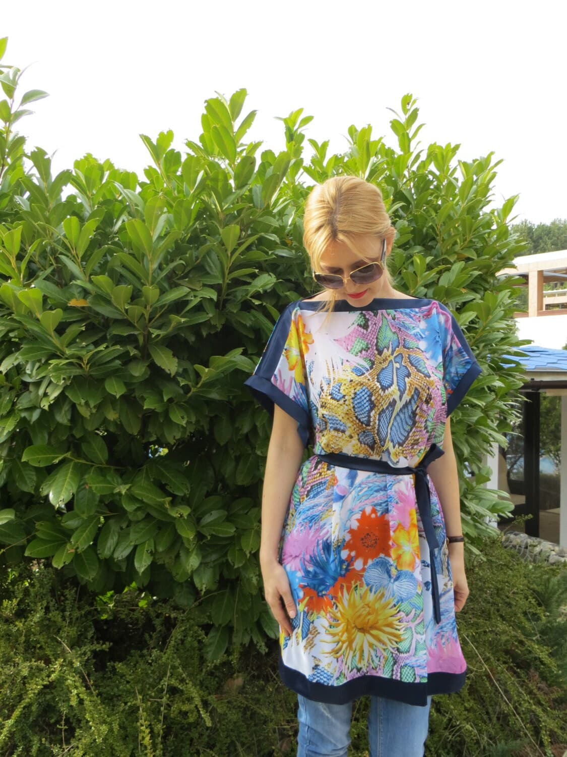 Casual Chiffon Floral Tunic/ Loose Multi Color Tunic/ Everyday Dress/ Elegant tunic/ Party Tunic/ Maternity Wear/ One size Tunic/ eMODNO