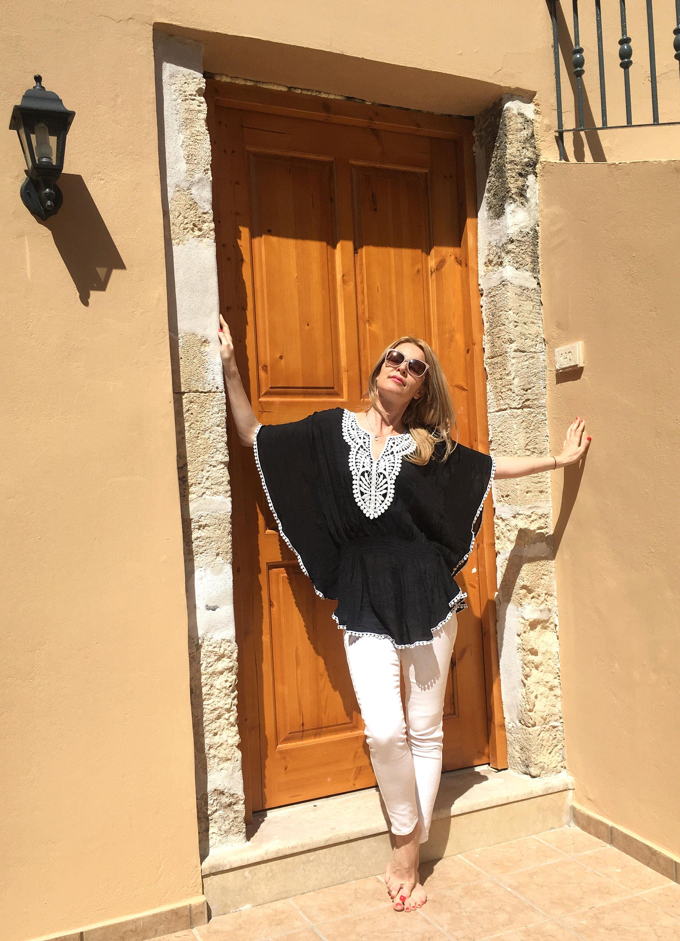 Women's Bohemian Tunic, Black Oversized Top, Boho Style Blouse, Beach Cover Up, Ethnic Loose Top, Free Delivery - image 3