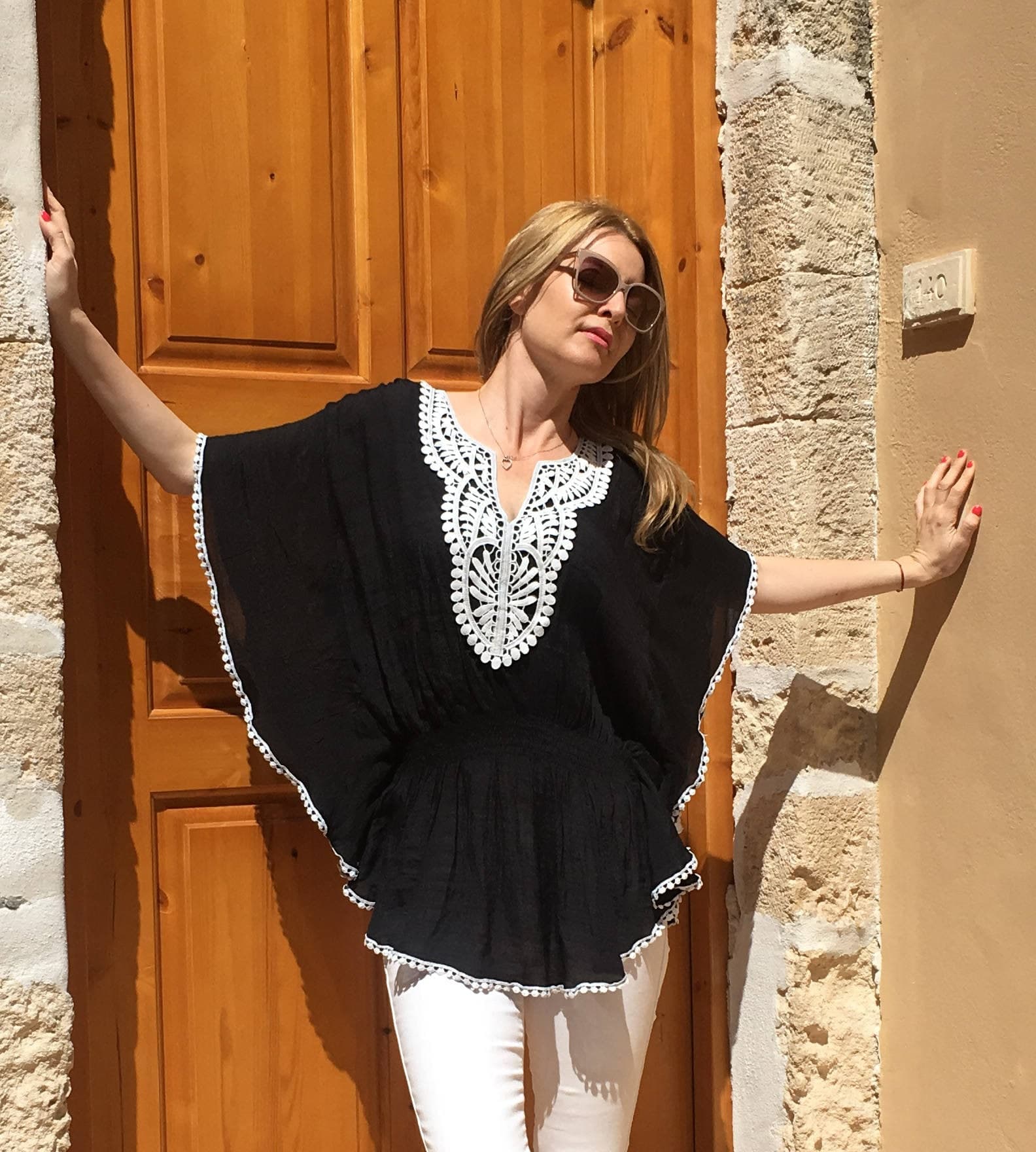 Women's Bohemian Tunic, Black Oversized Top, Boho Style Blouse, Beach Cover Up, Ethnic Loose Top, Free Delivery