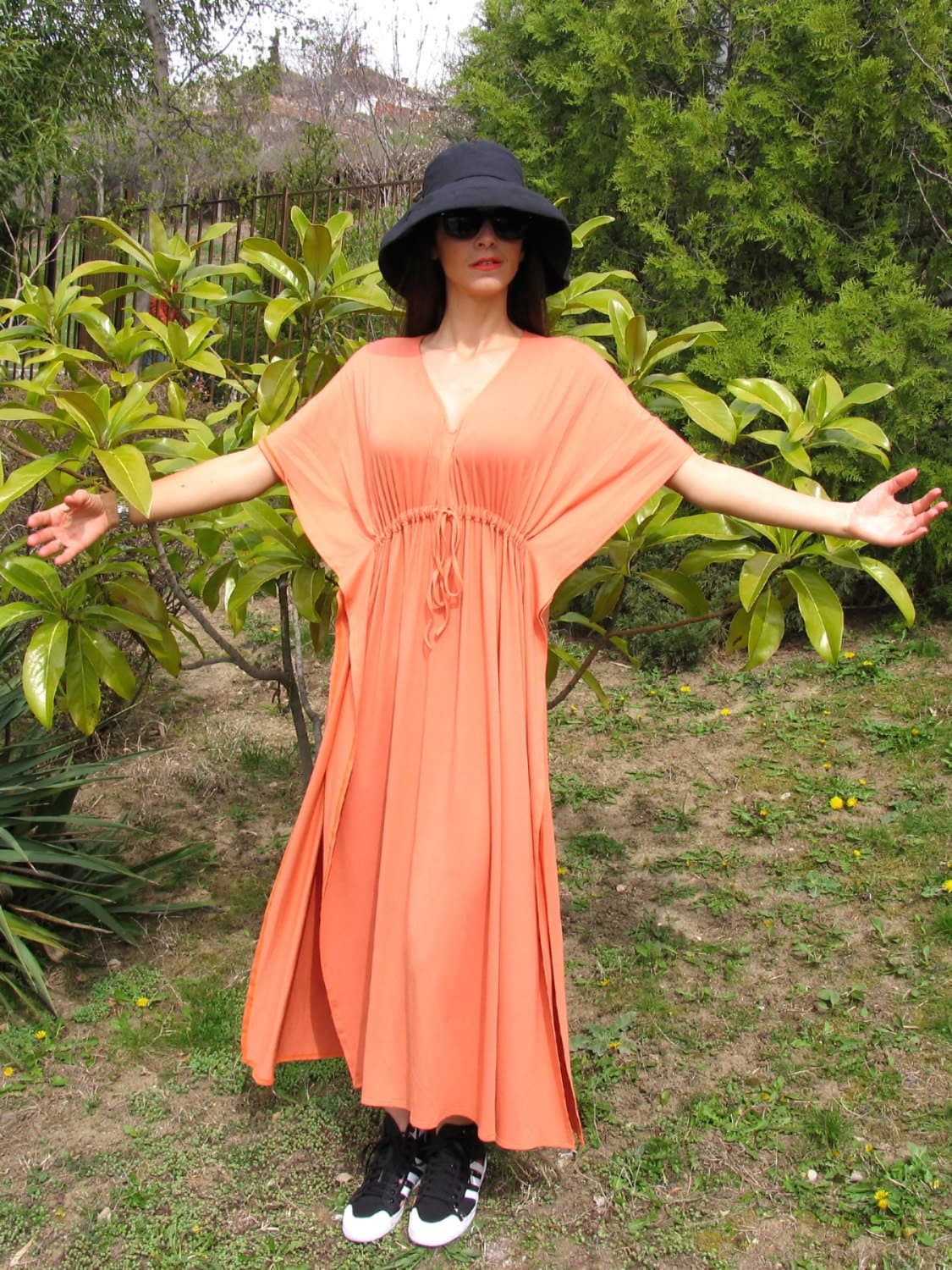 Plus Size Orange Caftan/ Oversize Kaftan Dress/ Loose Fitted Maxi Dress/ Everyday Tricot dress/ Beach Cover up/ Women Fahion by eMODNO - image 3