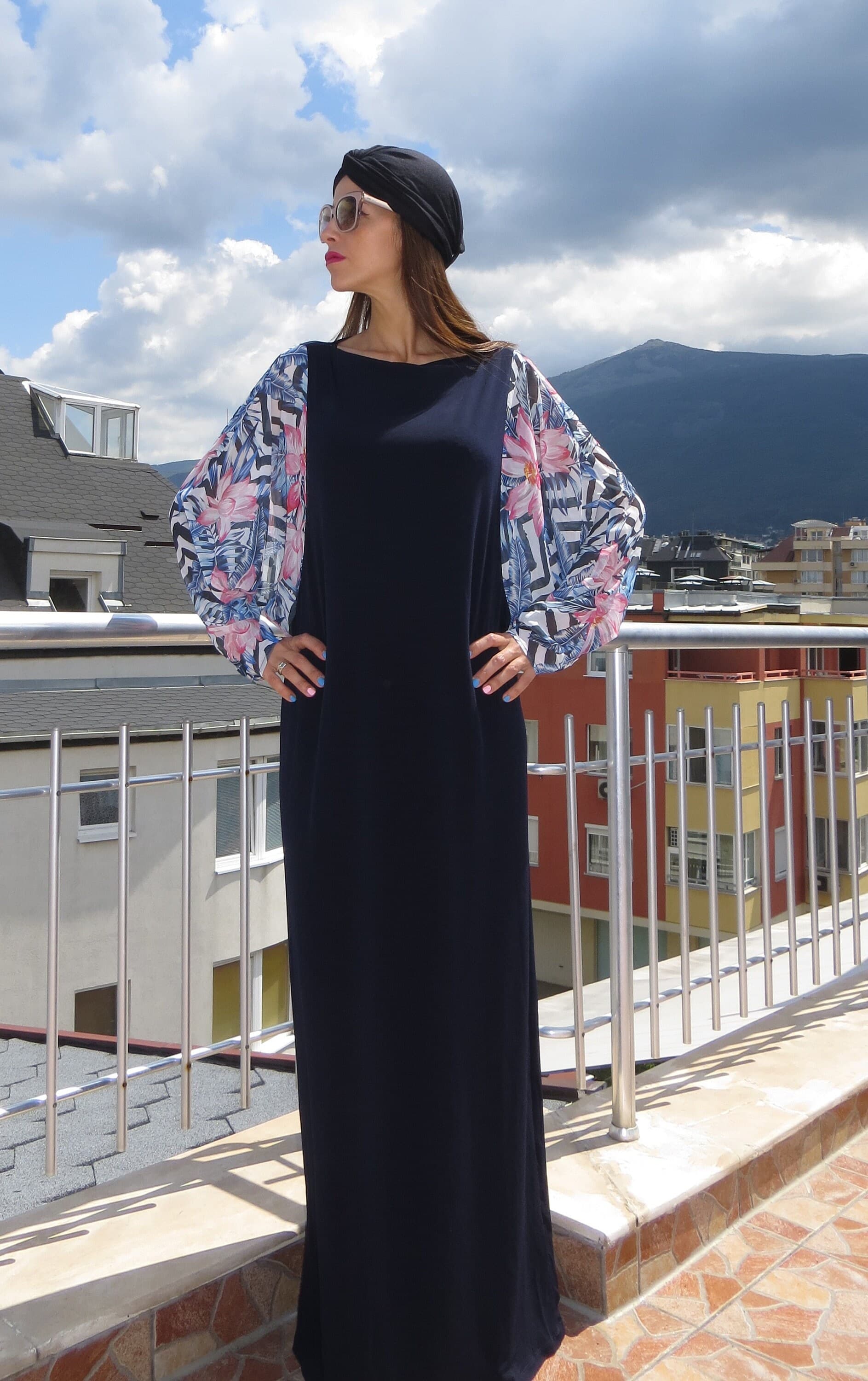 Blue Maxi Dress, Kaftan,Woman Maxi Dress, Long Blue Dress, Floral Caftan - image 3