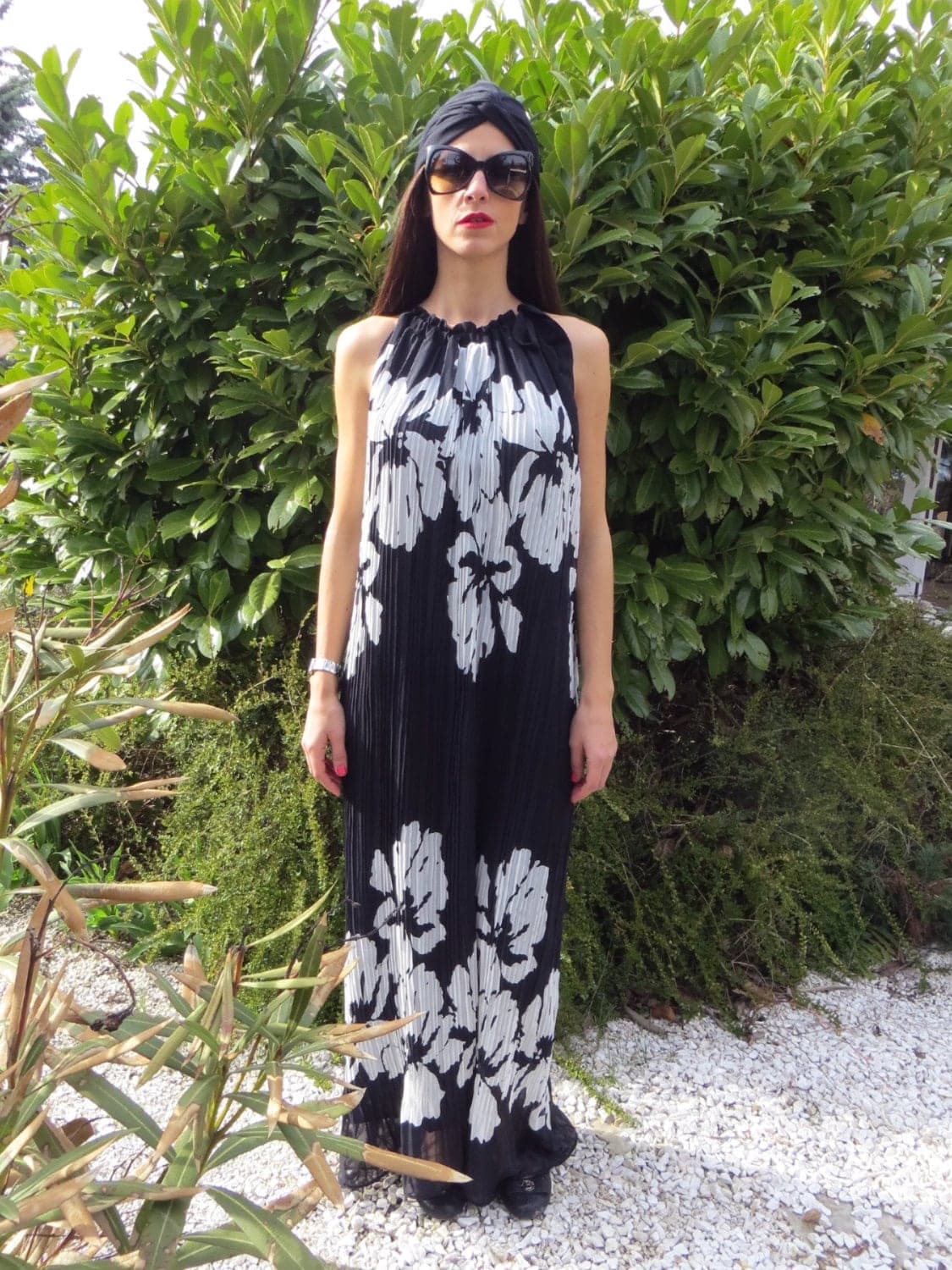 Maxi Black Dress/ Floral Print Dress/ Plus Size Maxi Dress/ Caftan Dress - image 4