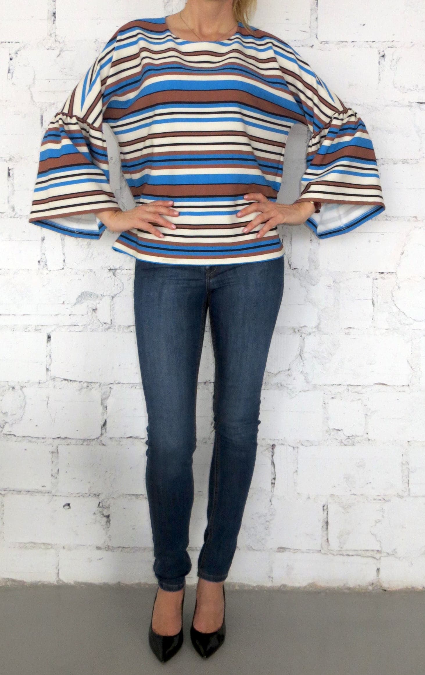 Women's Loose-Fitting Blouse-Ruffle Sleeve Top-Oversize Blouse-Casual Shirt-French Sleeves-Romantic Maxi Top - image 3