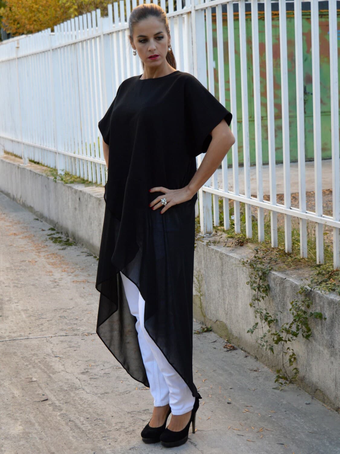 Black Loose Oversized Top,Plus Size Tunic, Asymmetric Top, Maternity Tunic, Loose Fitted Tunic, One Size Elegant Top, Oversized Clothing