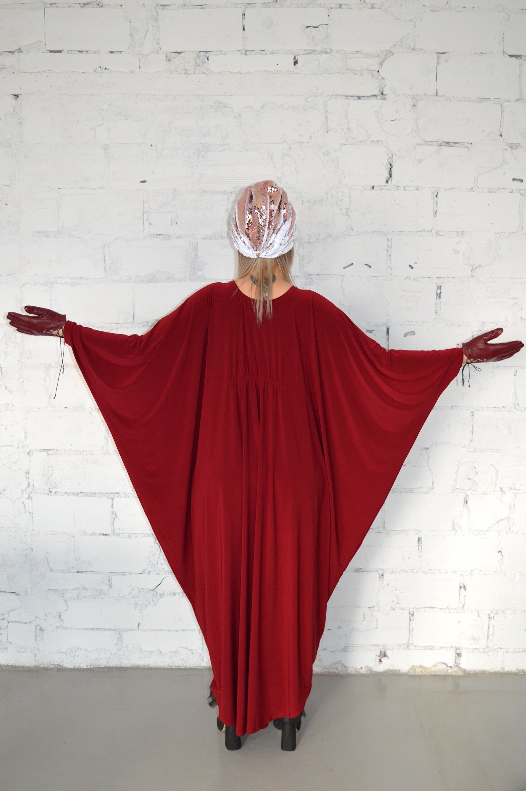 Dark Red Caftan Dress-Kaftan-Plus Size Dress- Oversized Dress- One Size- Maternity Dress - image 3