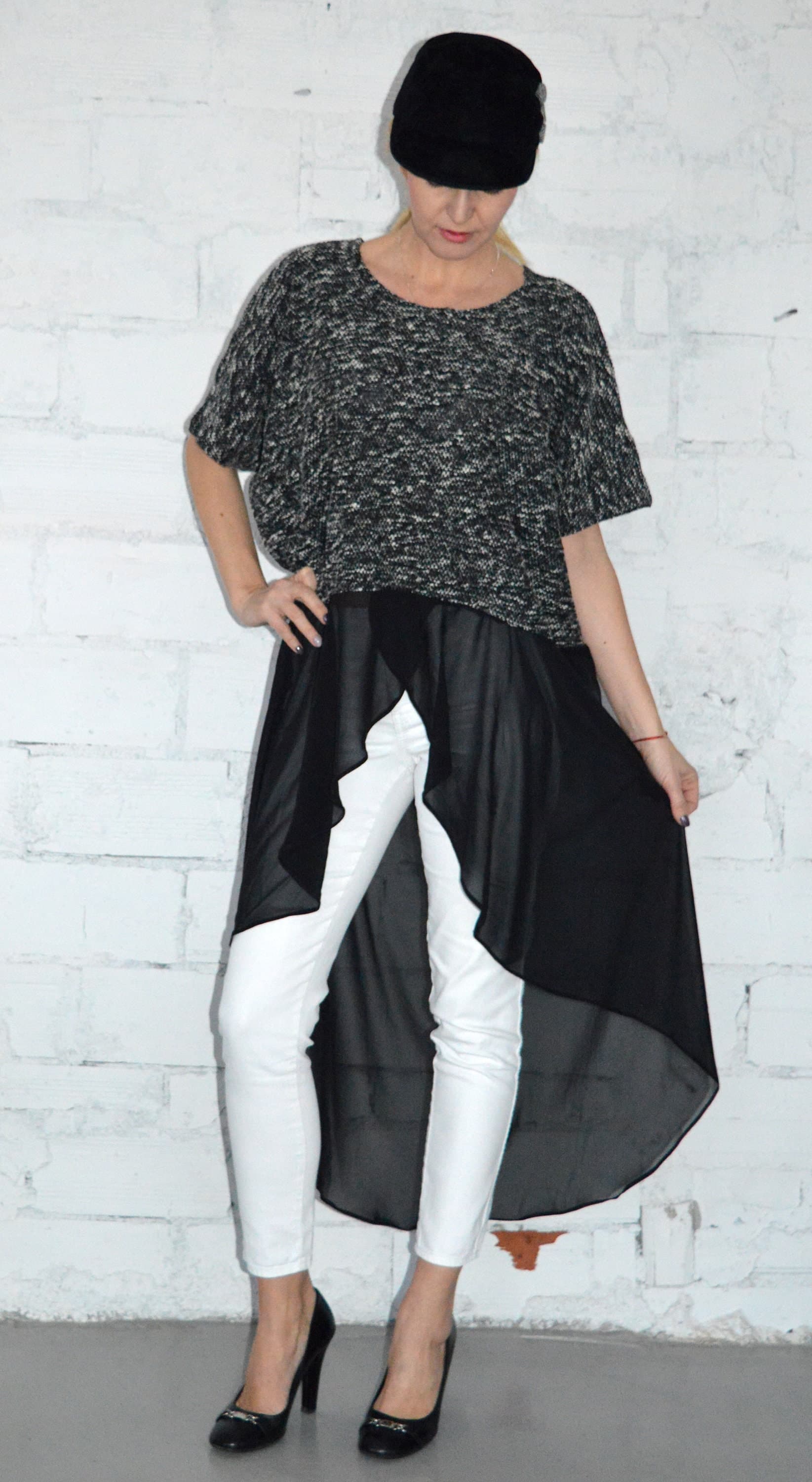 Asymmetric Chiffon Top, Oversized Tunic, Elegant Maxi Tunic, Plus Size Tunic Top, Loose Fitted Black Tunic, Boucle Top, One Size Top