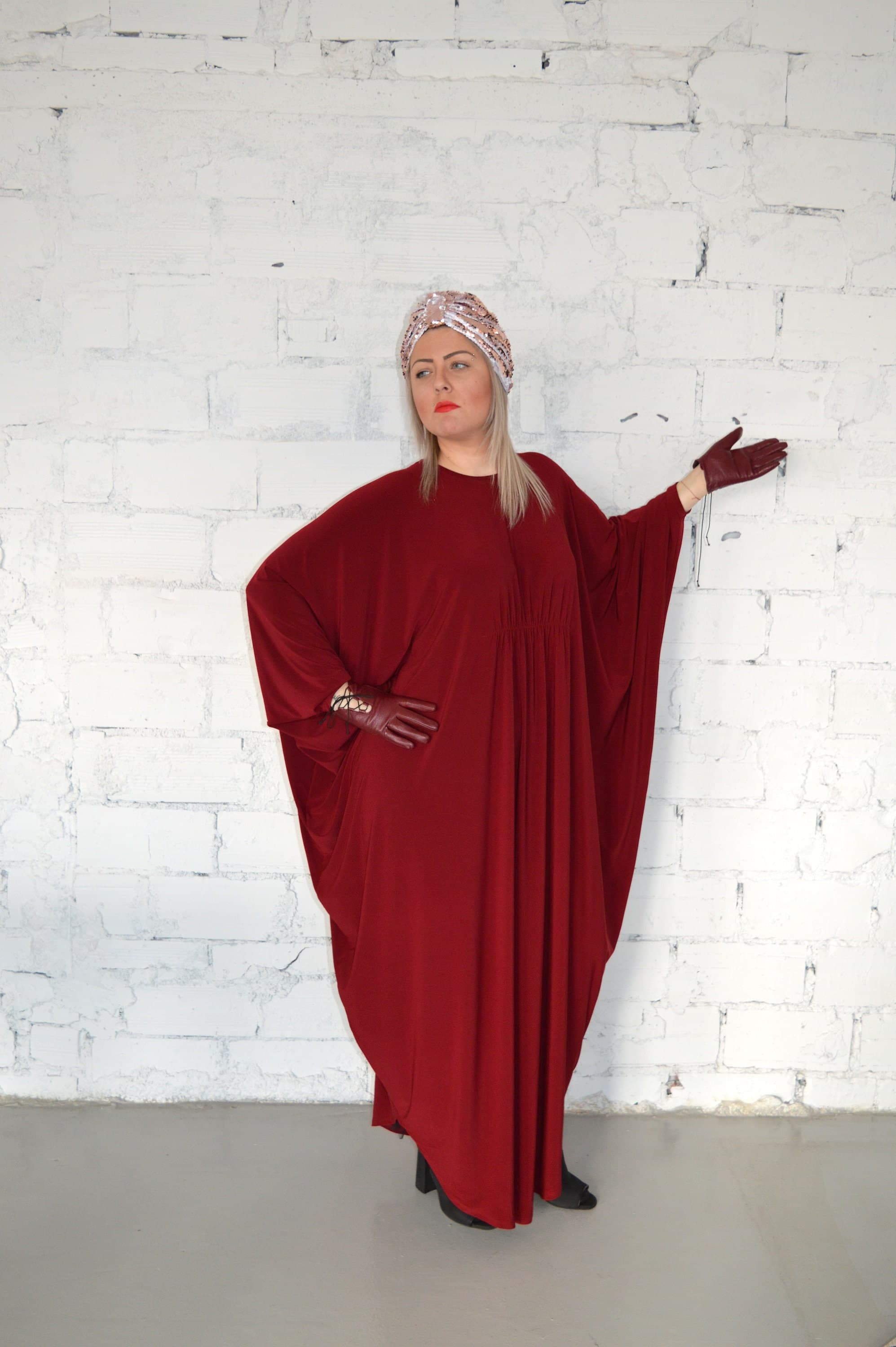 Dark Red Caftan Dress-Kaftan-Plus Size Dress- Oversized Dress- One Size- Maternity Dress