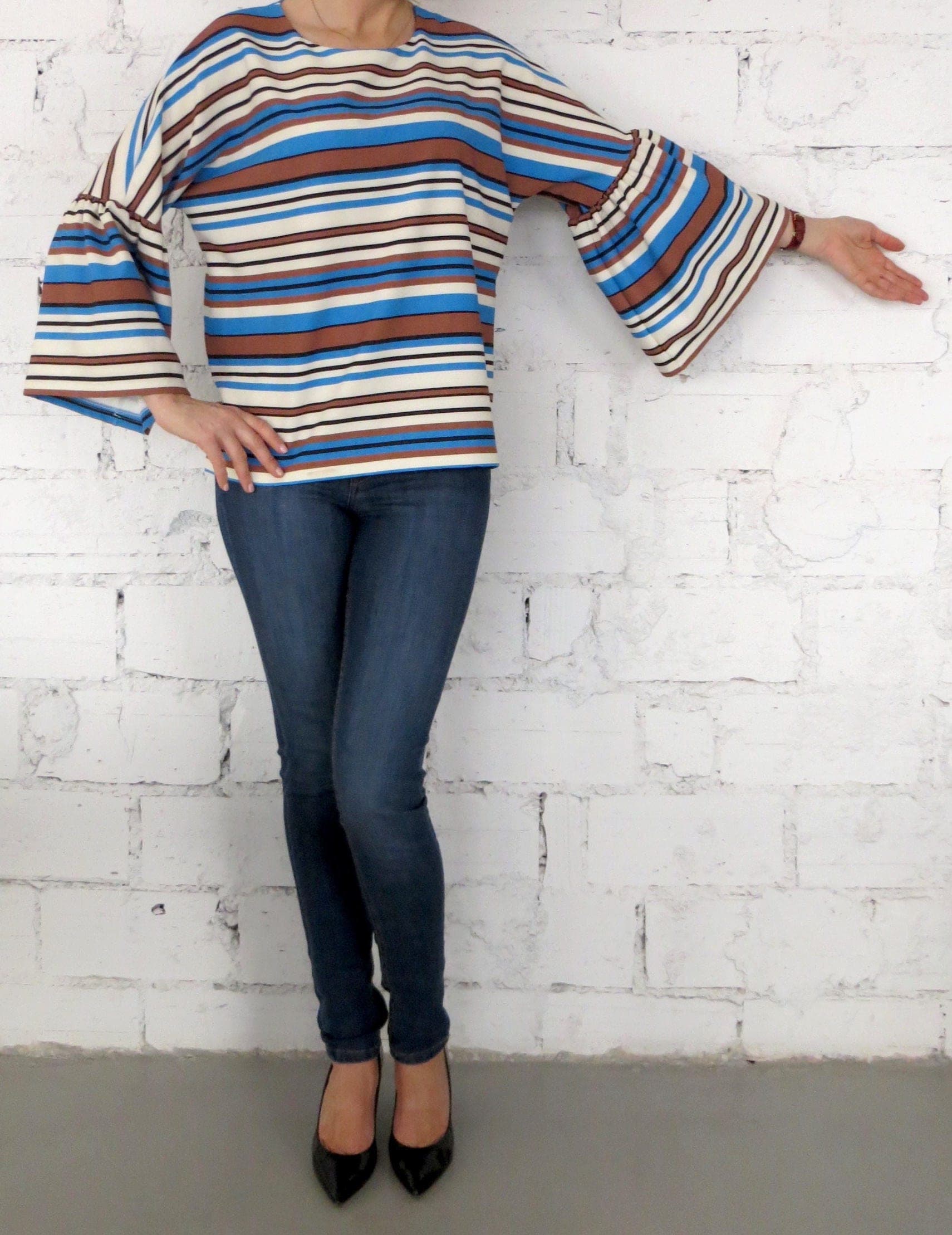 Women's Loose-Fitting Blouse-Ruffle Sleeve Top-Oversize Blouse-Casual Shirt-French Sleeves-Romantic Maxi Top - image 4