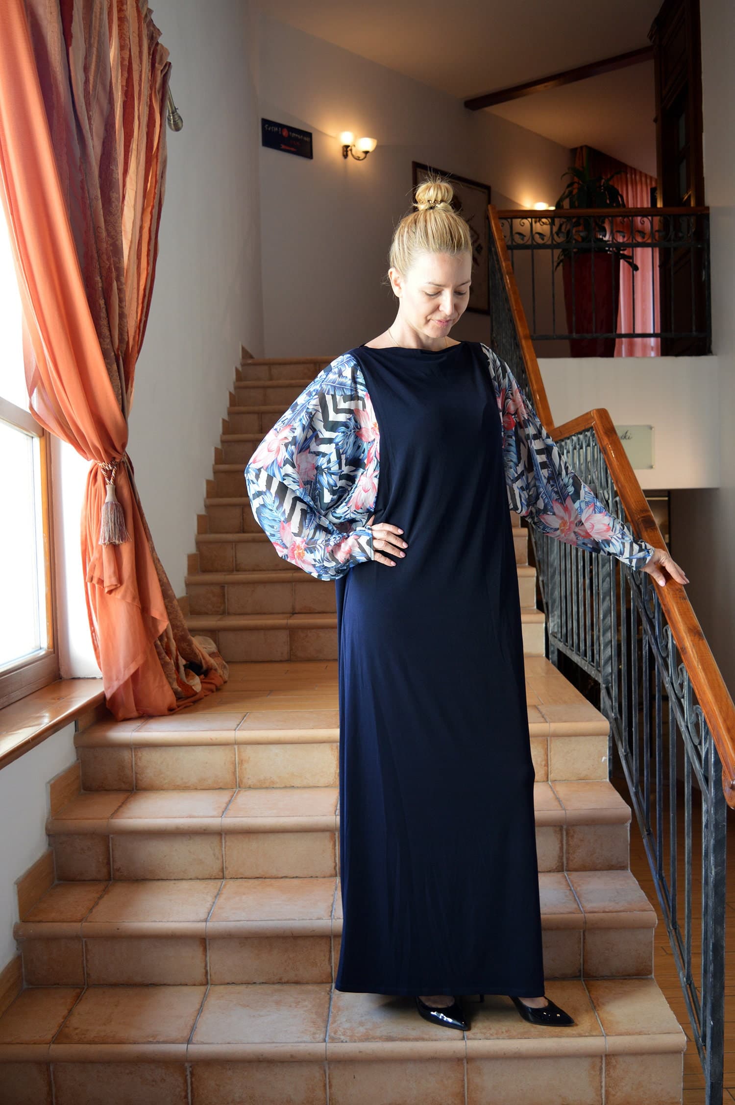 Blue Kaftan, Maxi Dress, Elegant Abaya, Plus Size Caftan, Long Evening Dress, Sleeve Dress