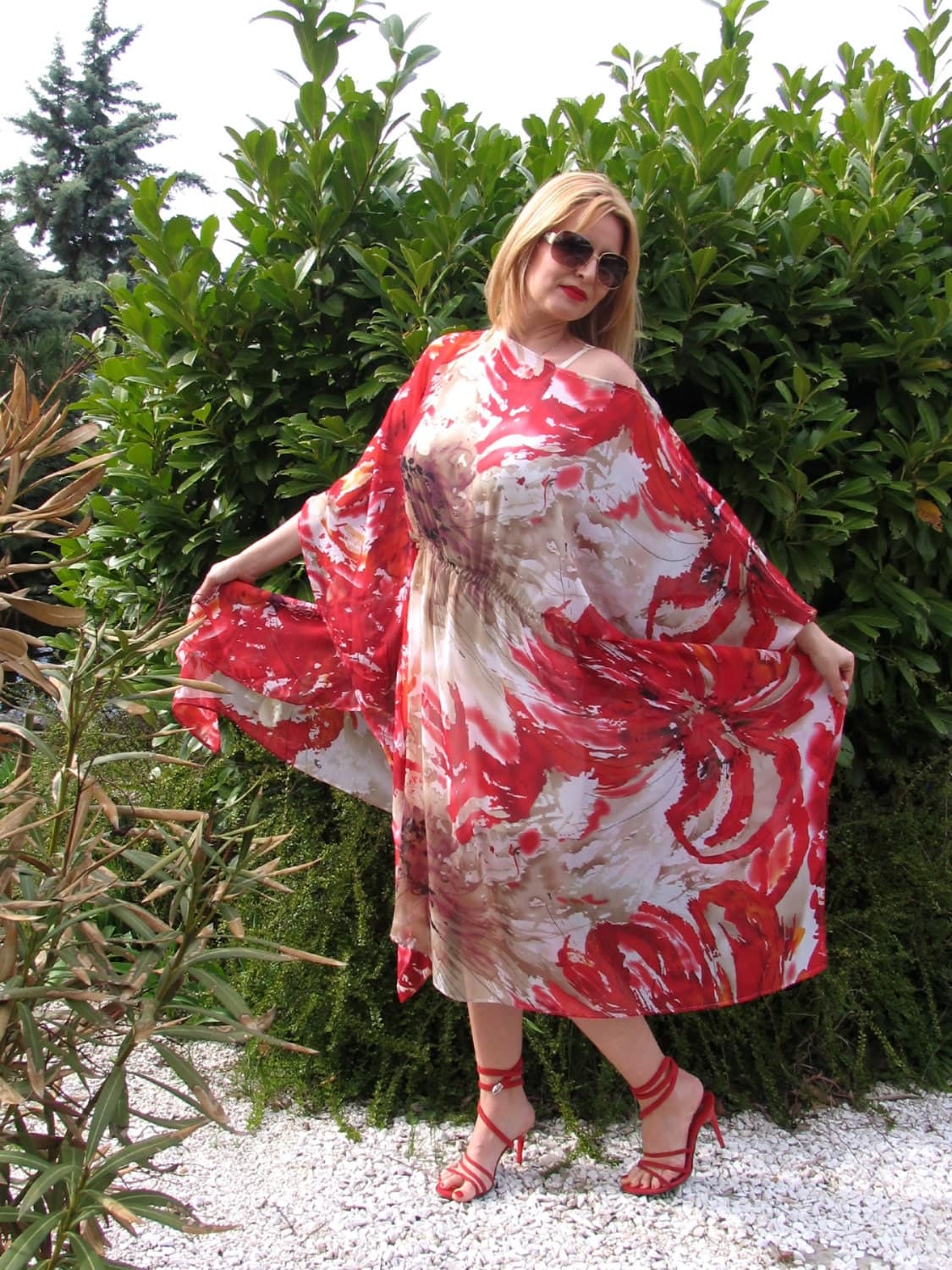 Loose Floral Print Tunic/ Oversize dress/ Casual dress/ Elegant dress/ Beach Cover up/ Maxi dress/ Spring Summer Collection by eMODNO - image 5