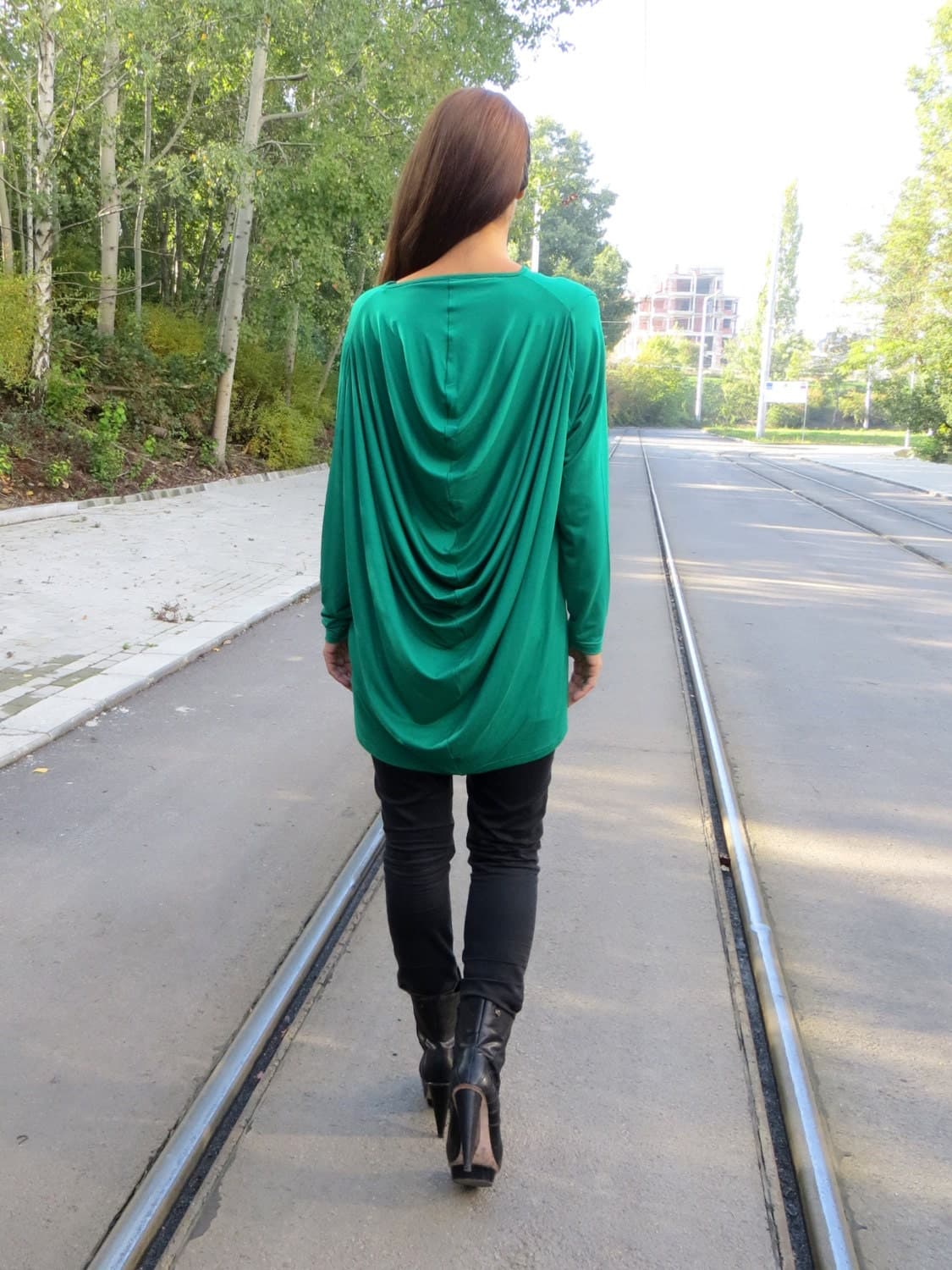PROMO-Green Oversized Tunic - Maxi Blouse Top- Elegant Top- Maternity Top- Loose Top- Long Sleeved Top- One Size Top, Extravagant Top