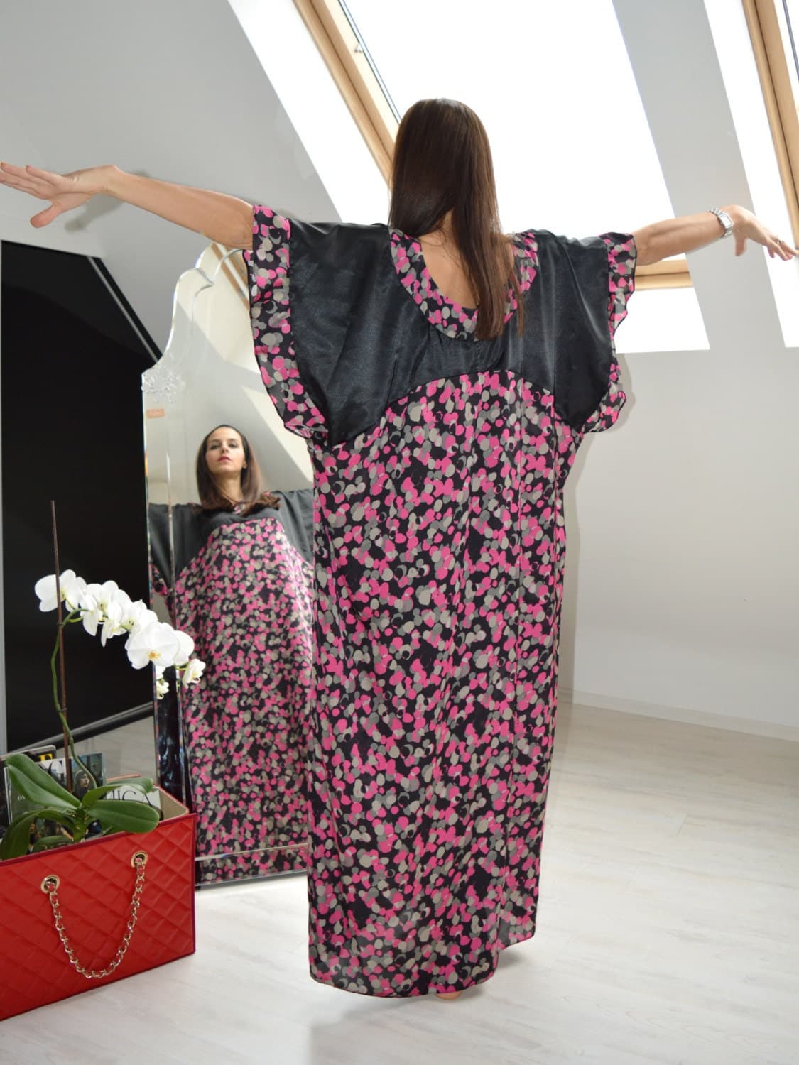 Oversize Maxi Caftan Dress, Everyday Casuel Plus Size Dress, Loose Elegant Kaftan, One Size Long Dress, Satin Maxi Dress, Maternity Dress - image 5