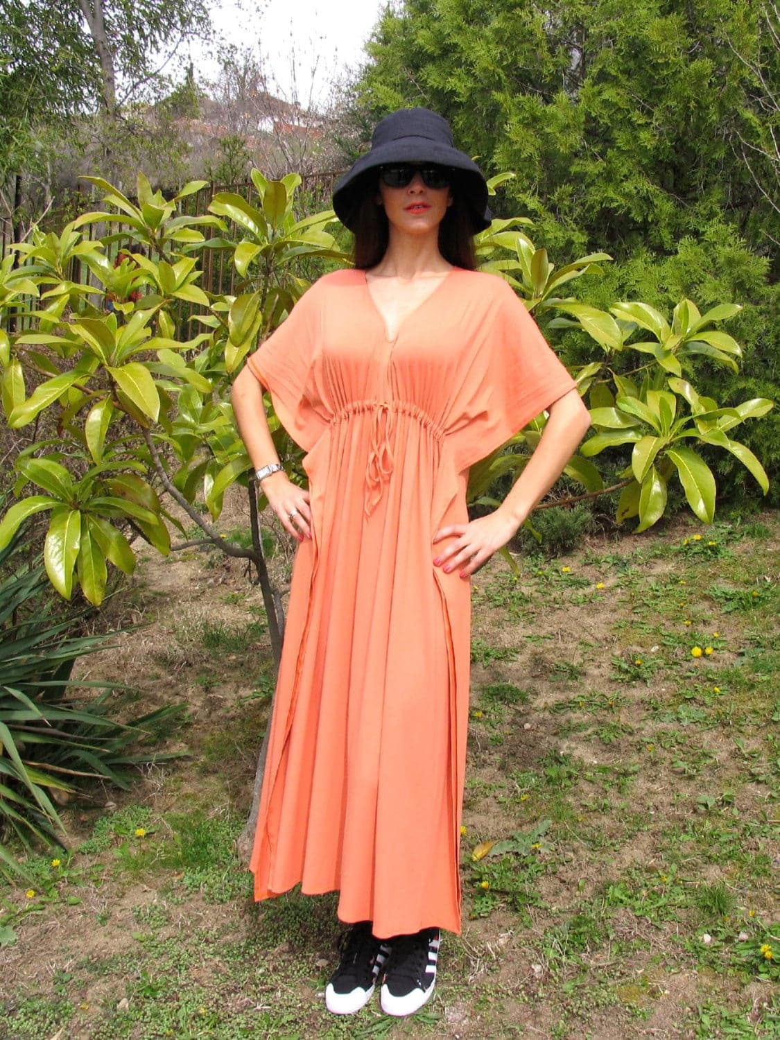 Plus Size Orange Caftan/ Oversize Kaftan Dress/ Loose Fitted Maxi Dress/ Everyday Tricot dress/ Beach Cover up/ Women Fahion by eMODNO