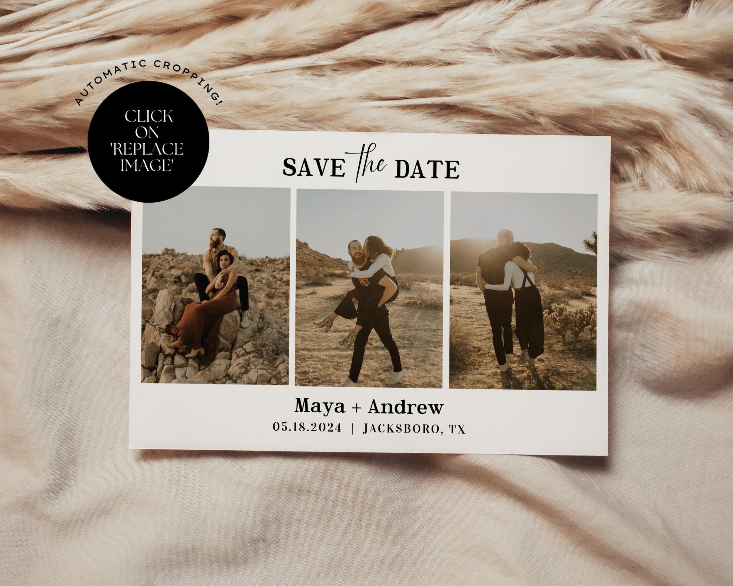 Collage Photo Save The Date Wedding Postcard, Minimal Save The Date Set, Modern Wedding Printable Template #55-0 - image 5