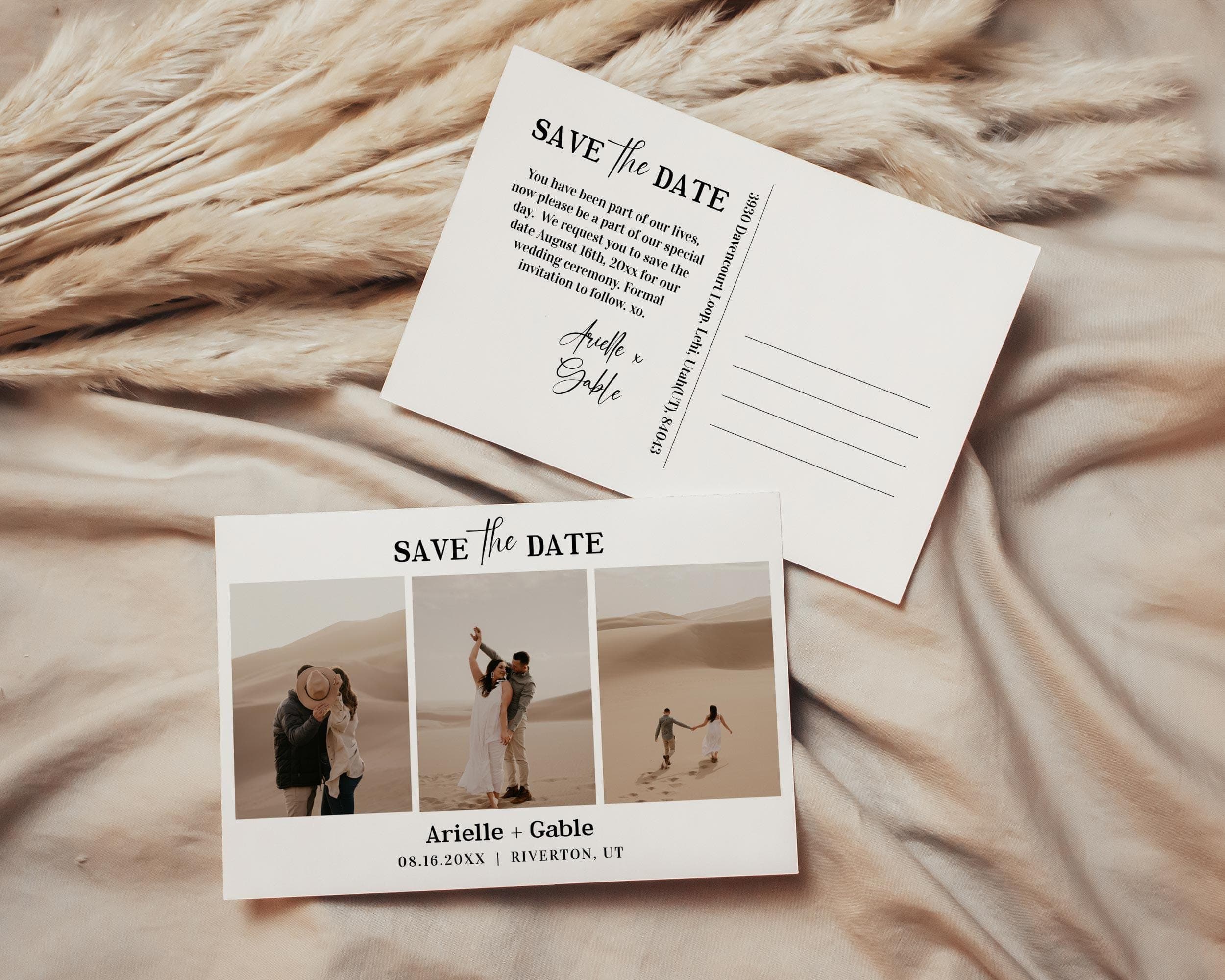 Collage Photo Save The Date Wedding Postcard, Minimal Save The Date Set, Modern Wedding Printable Template #55-0 - image 3