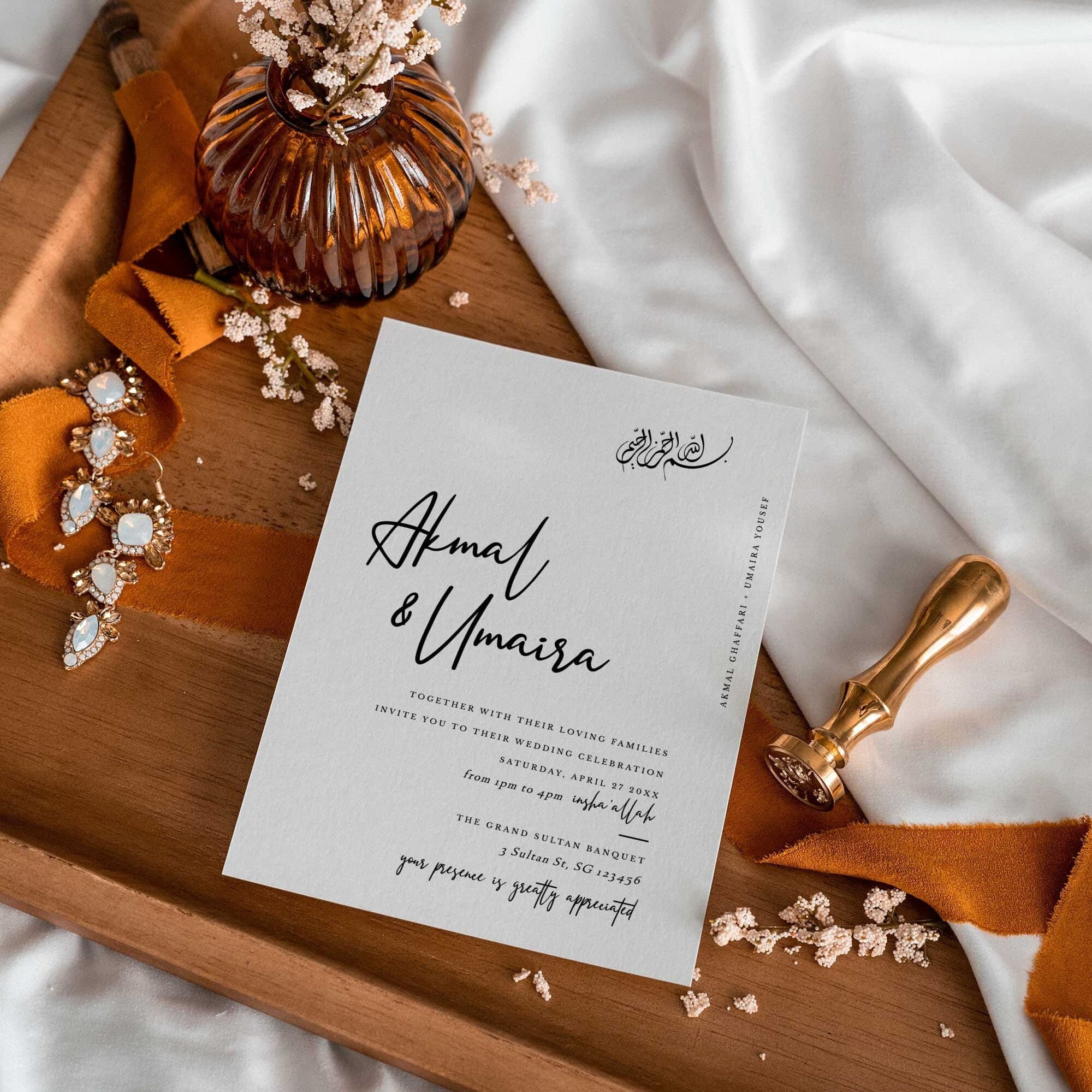 Minimalist Muslim Wedding Invitation Template Set AKMAL (Invite, QR Code RSVP, Details) — Instant Access | Edit Online - image 3