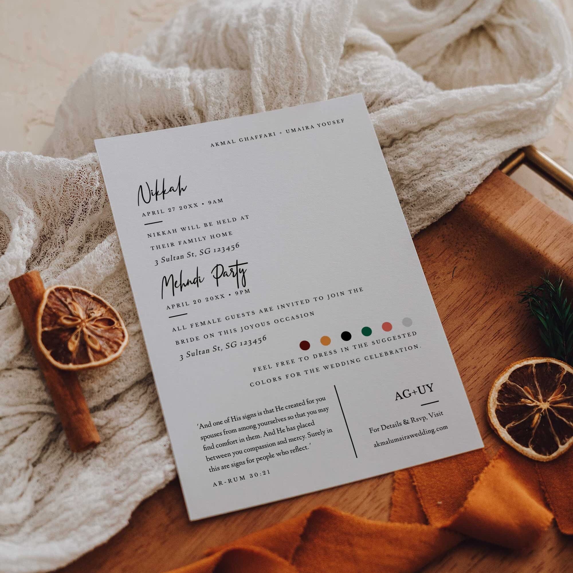 Minimalist Islamic Wedding Invitation Template AKMAL (5x7 Inches Double-Sided Details) — Instant Access | Edit Online - image 4