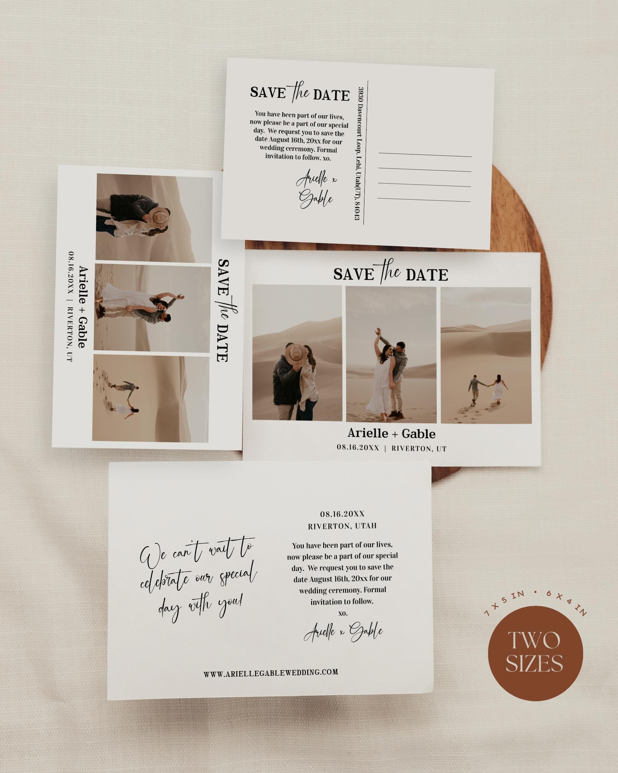 Collage Photo Save The Date Wedding Postcard, Minimal Save The Date Set, Modern Wedding Printable Template #55-0