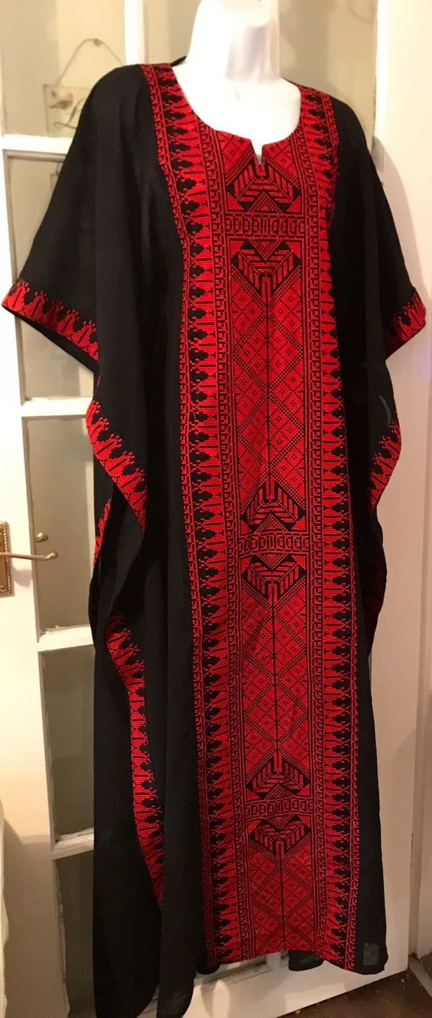 Black Long Chiffon Tunic / Top / Abaya /with Red Traditional Palestinian Embroidery - image 5