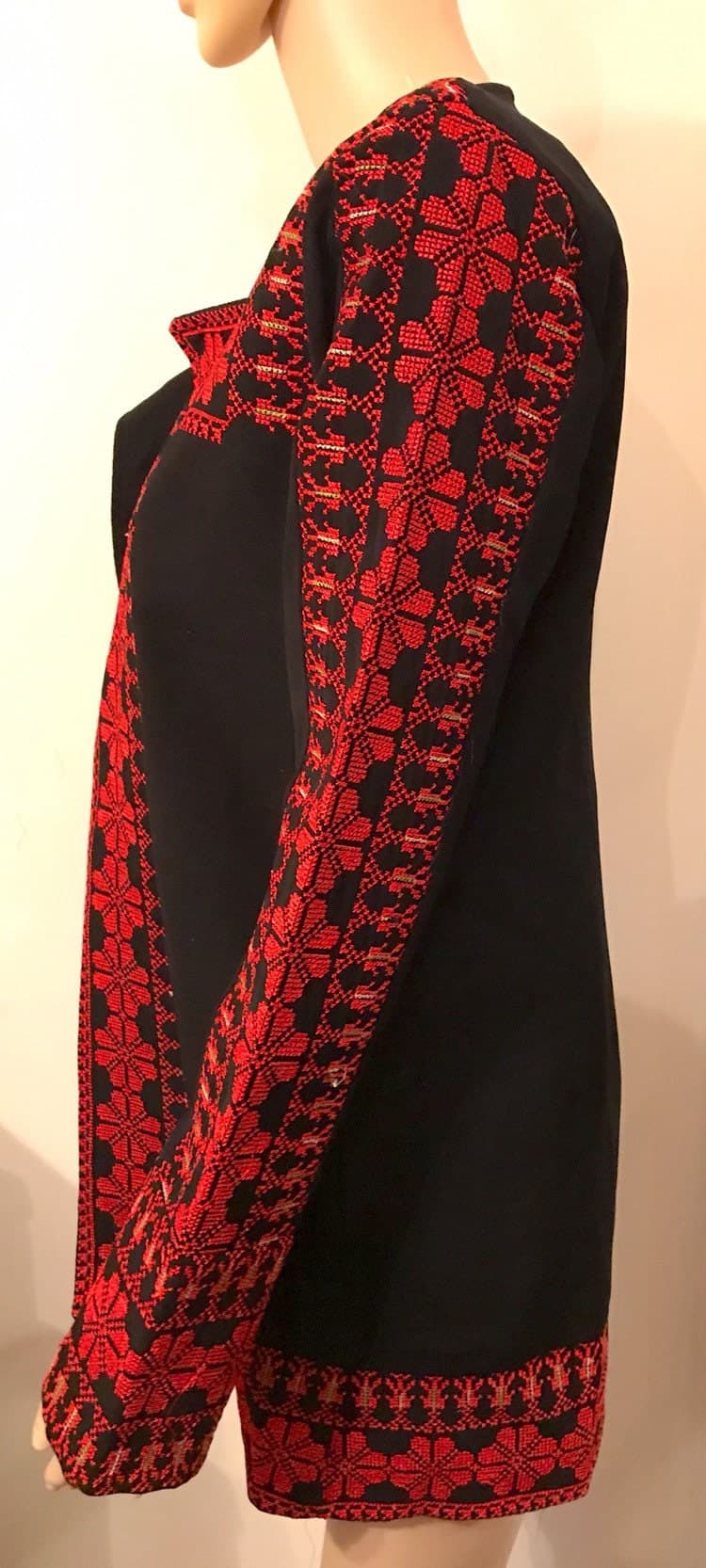 Beautiful Black Jacket / Coat with Red Palestinian Cross Stitch / Embroidery - image 4