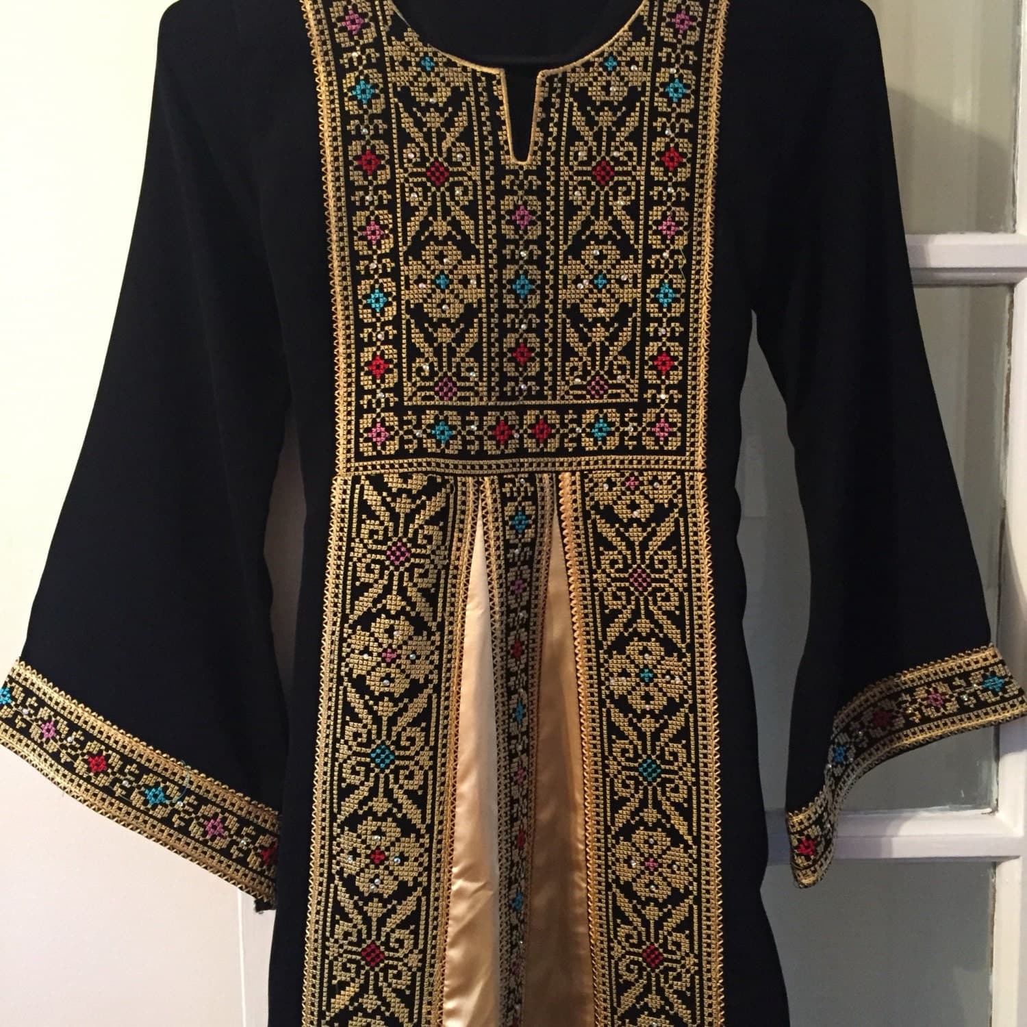 Girls Black dress with Gold embroidery - image 4