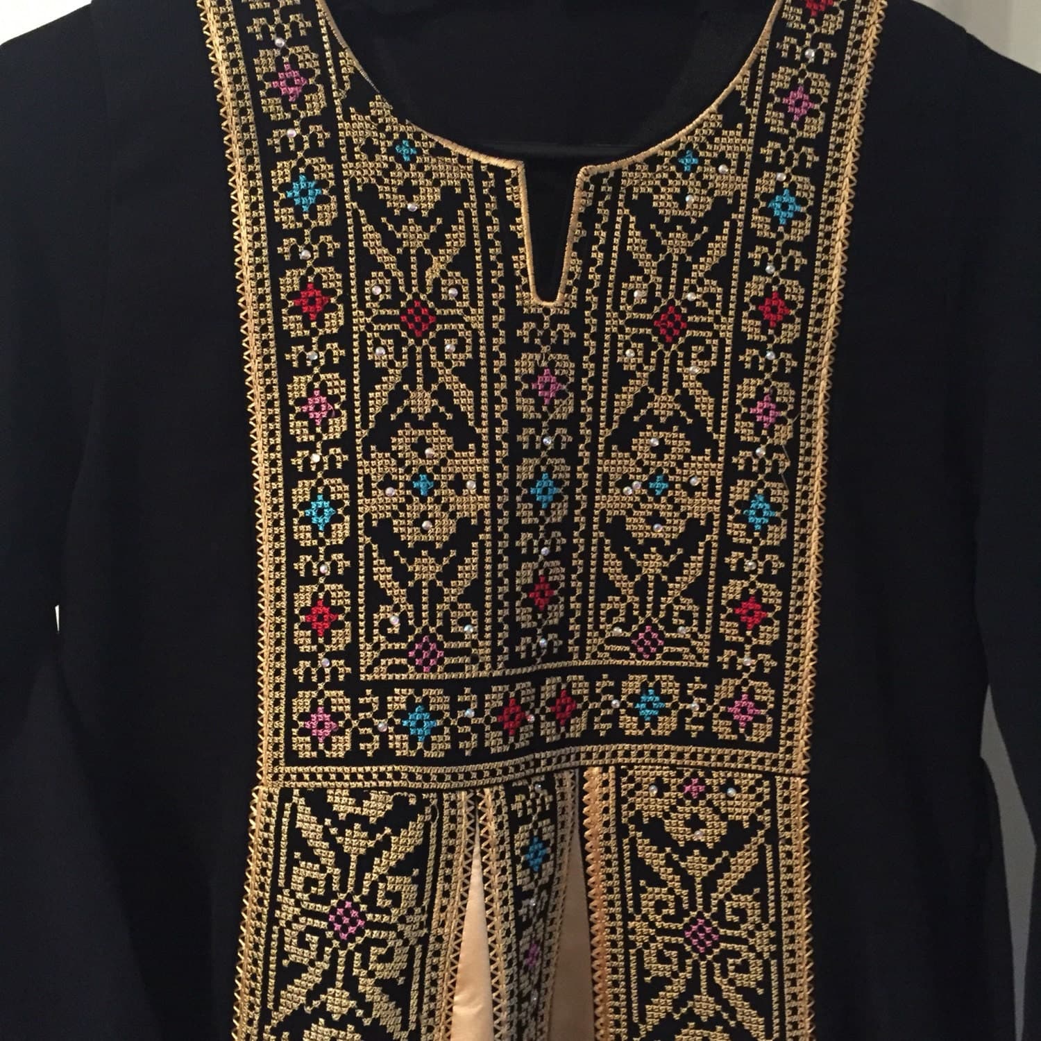 Girls Black dress with Gold embroidery - image 5