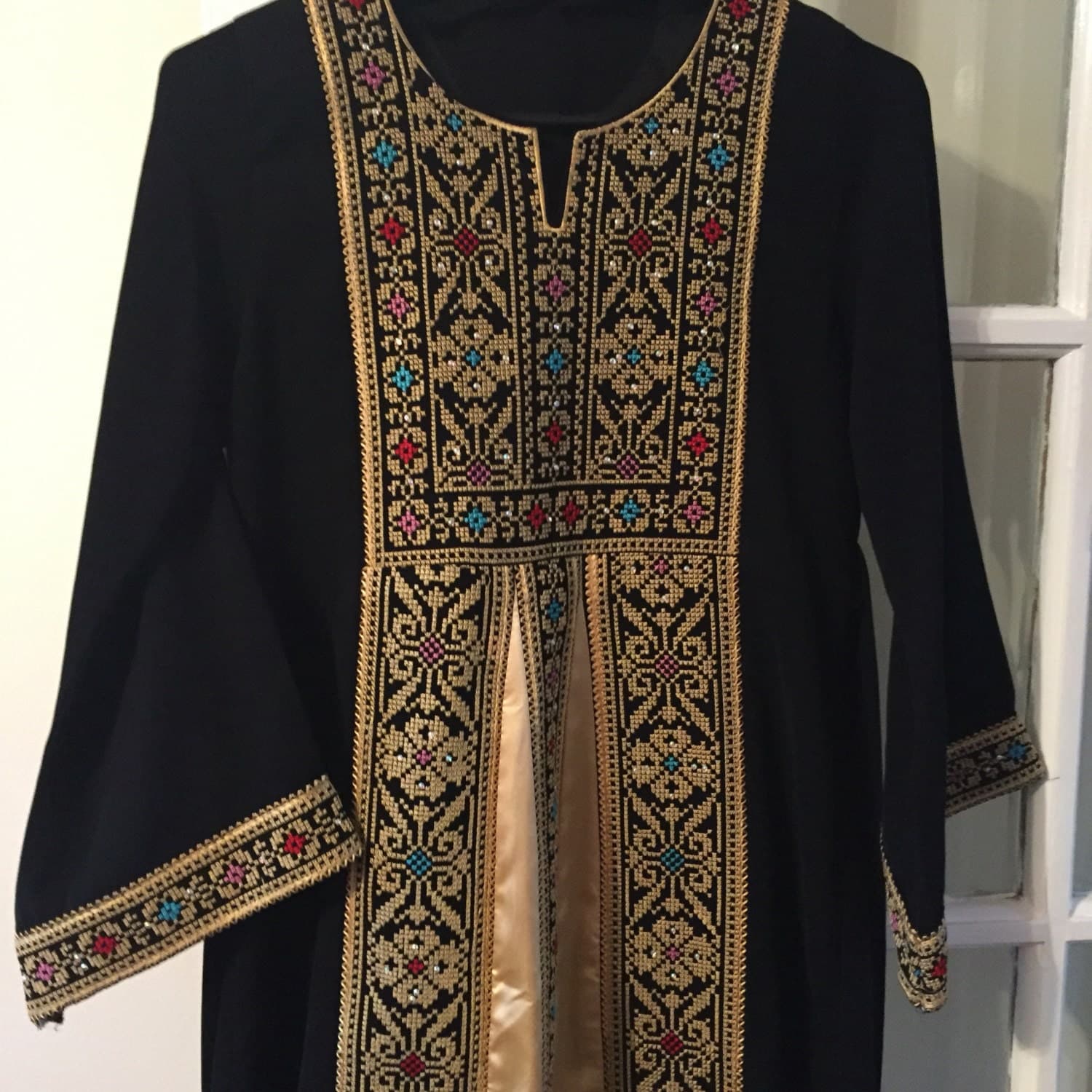 Girls Black dress with Gold embroidery - image 3