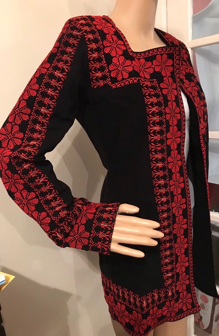 Beautiful Black Jacket / Coat with Red Palestinian Cross Stitch / Embroidery - image 5