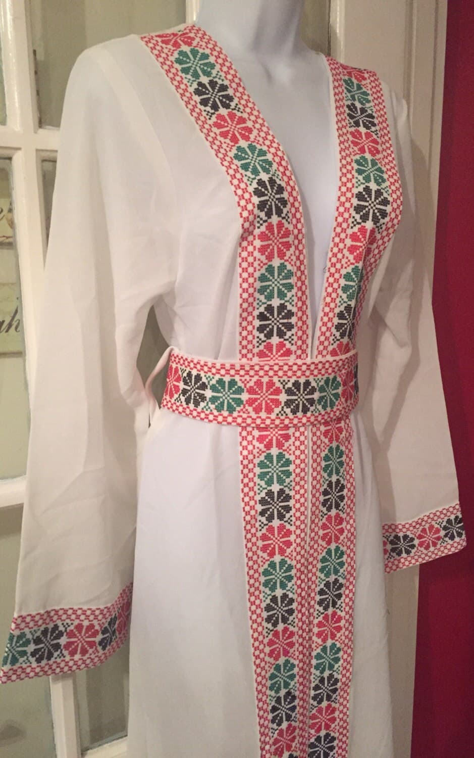 White Chiffon Kimono / Longline Jacket / Top with embroidery in the colour if the Palestinian Flag - 10 pounds off original price - image 4
