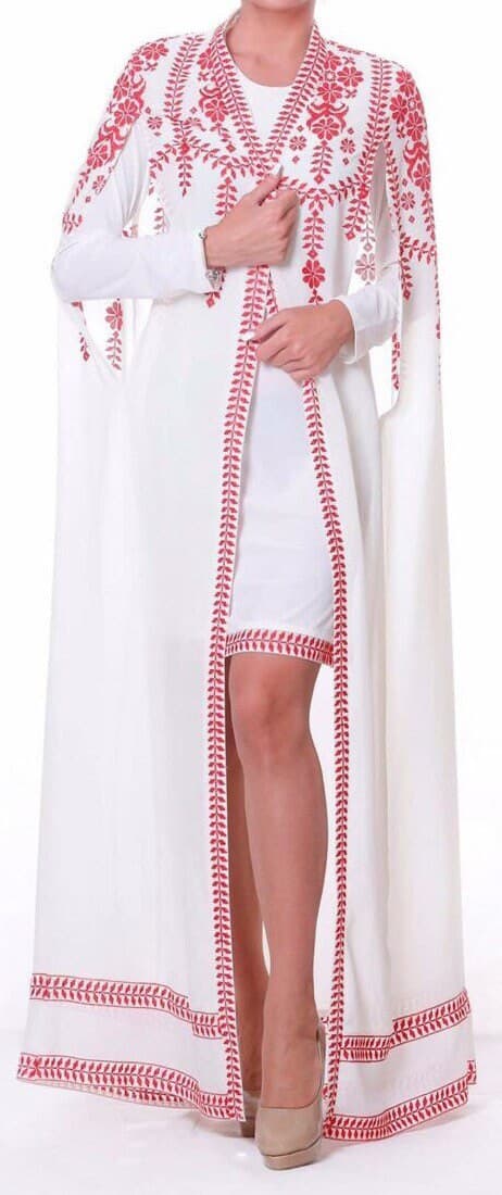 Short White / Ivory dress and cape with Red Embroidery / cross stitch - image 4