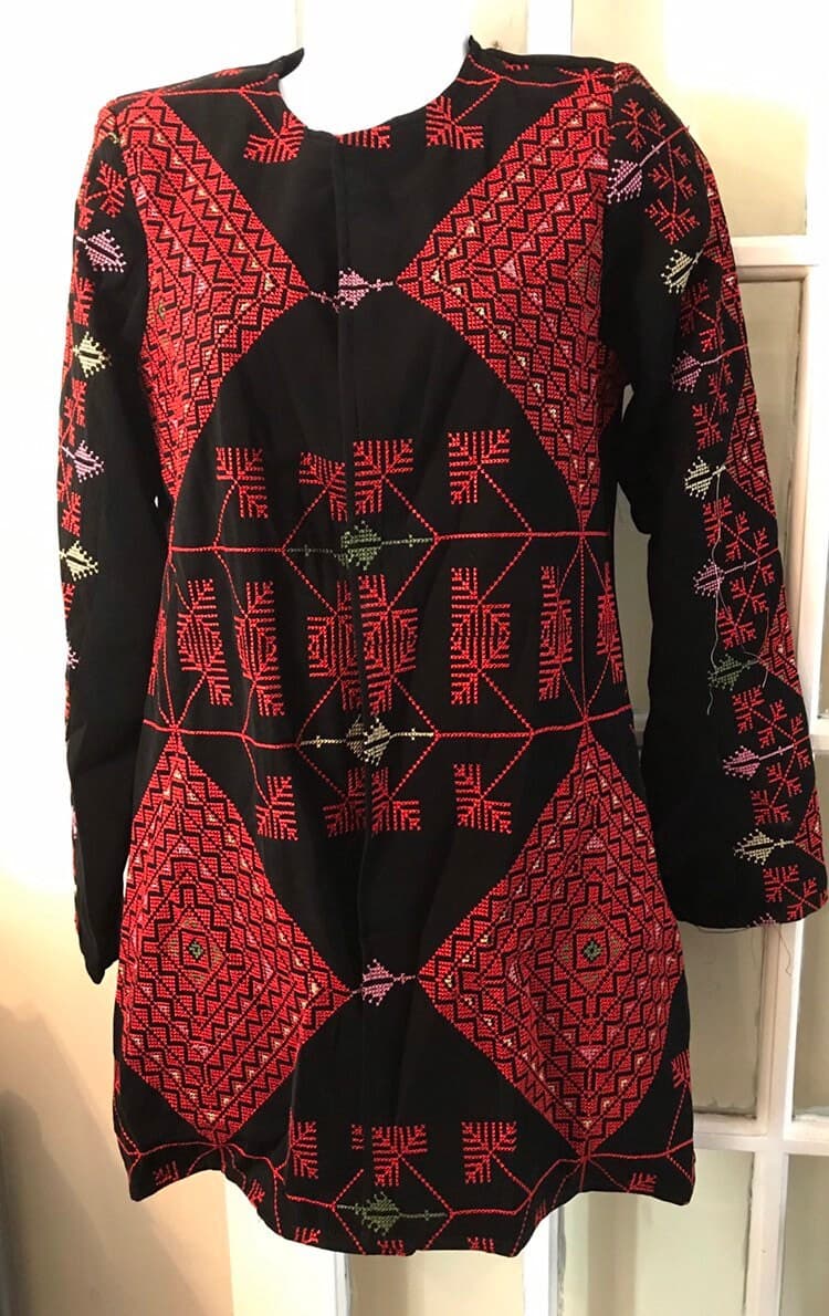 Beautiful Black Jacket / Coat with colourful Palestinian Cross Stitch / Embroidery