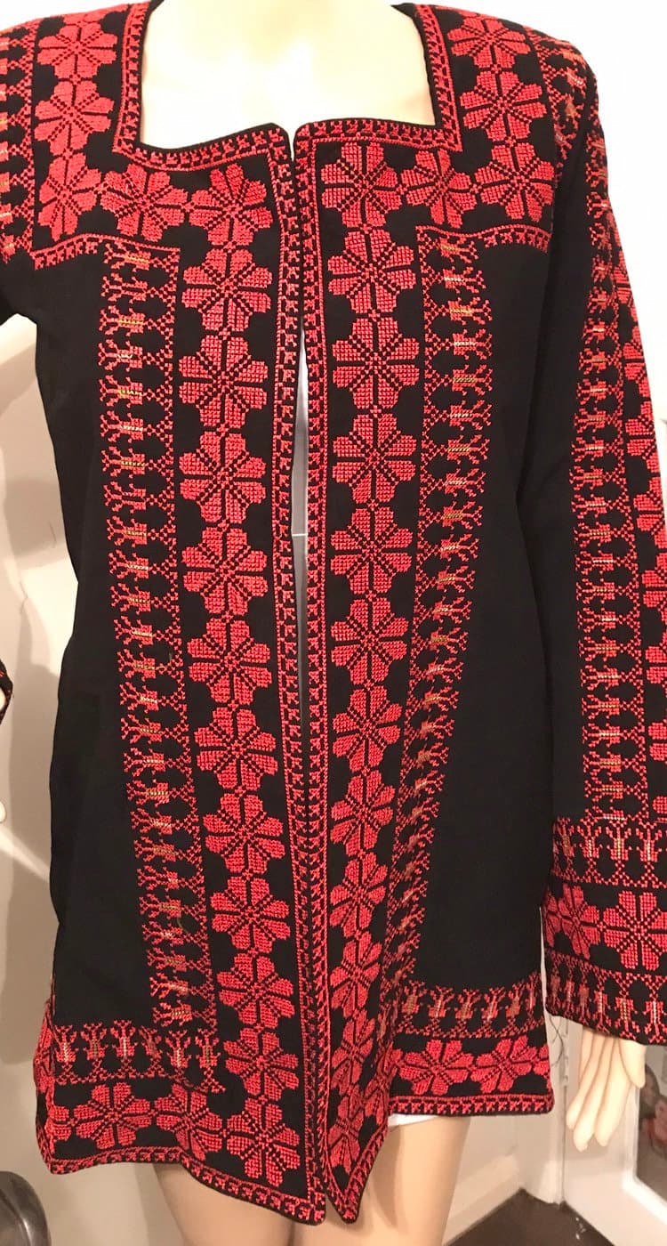 Beautiful Black Jacket / Coat with Red Palestinian Cross Stitch / Embroidery - image 3