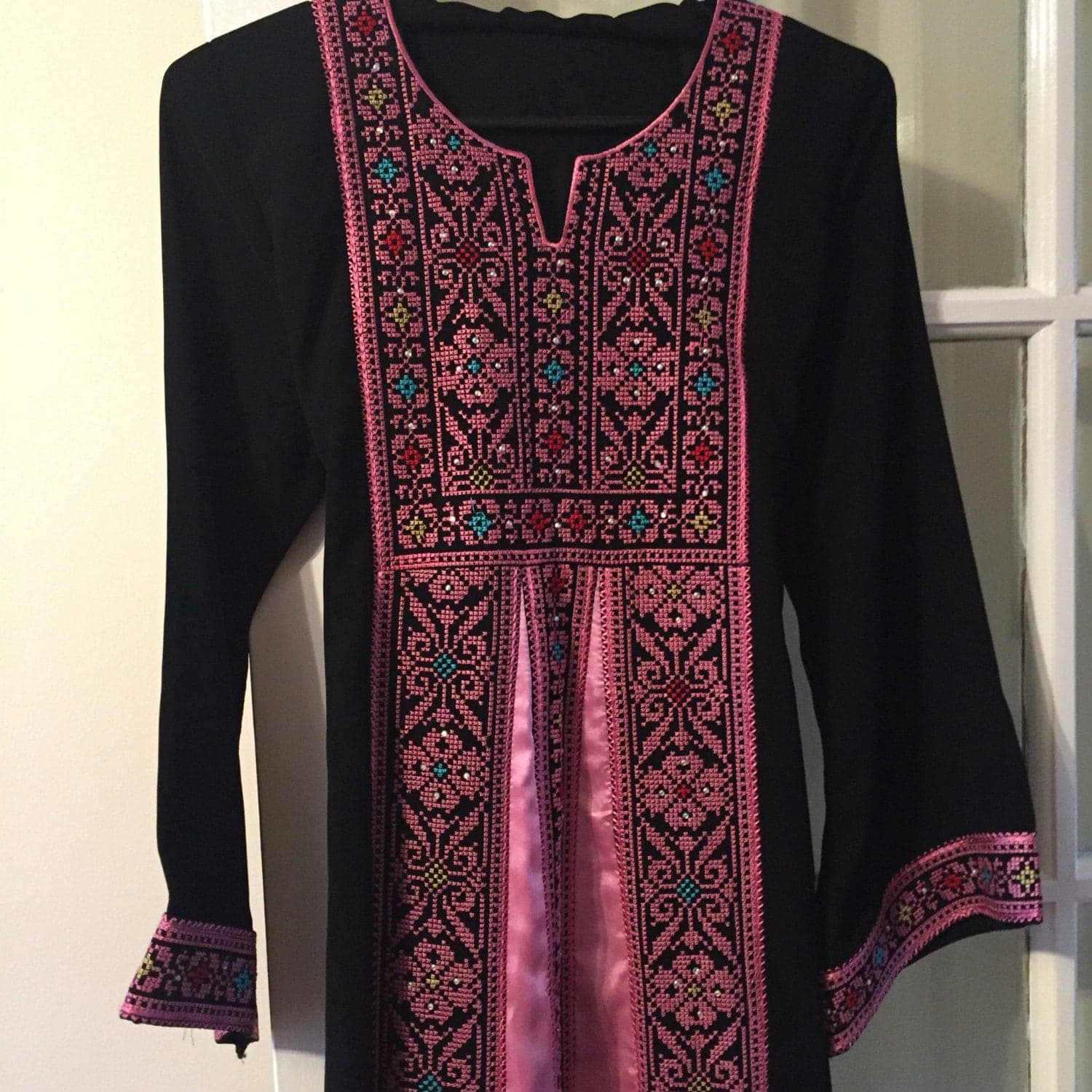 Girls Black dress with Pink embroidery - image 5