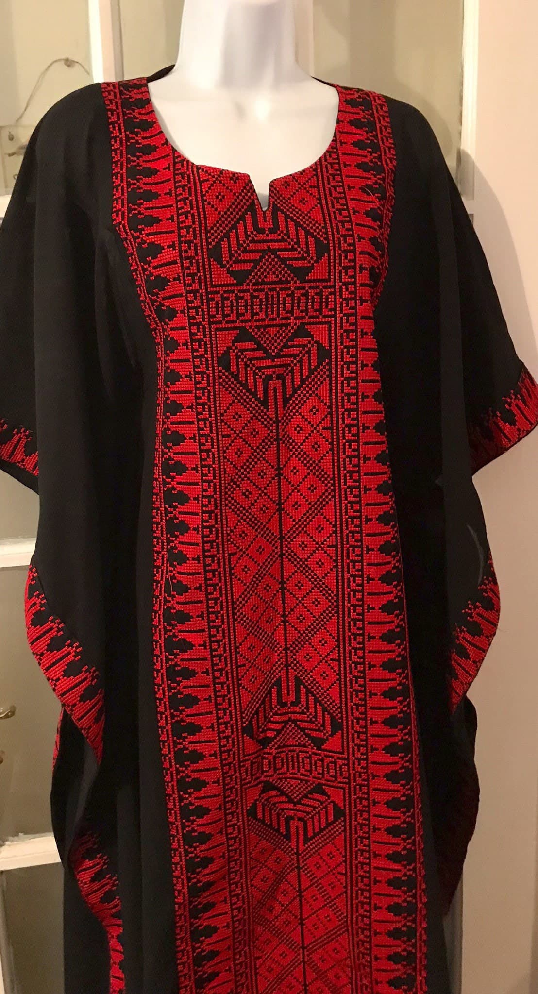 Black Long Chiffon Tunic / Top / Abaya /with Red Traditional Palestinian Embroidery - image 3