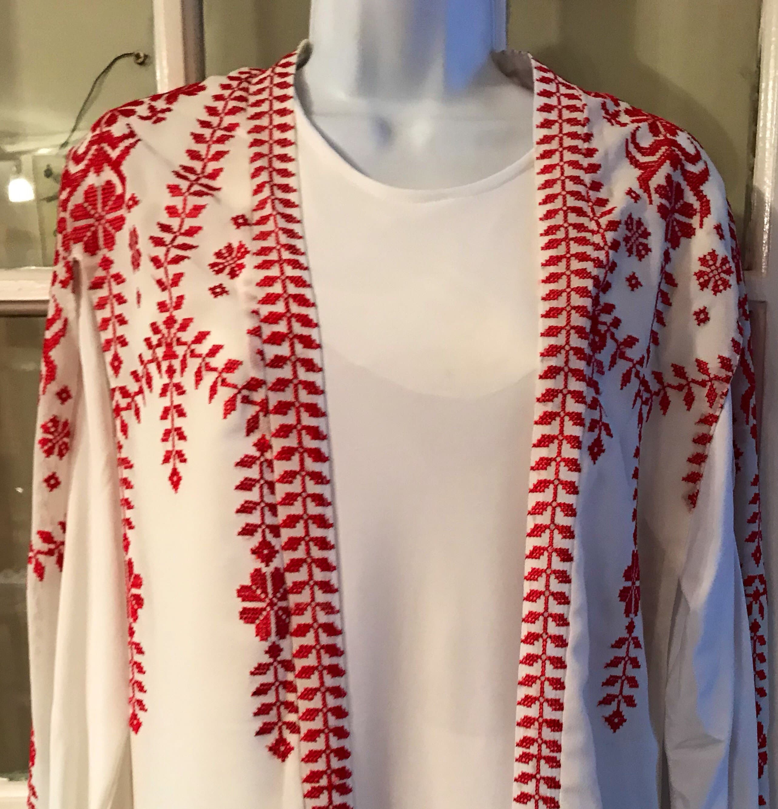 Short White / Ivory dress and cape with Red Embroidery / cross stitch - image 5