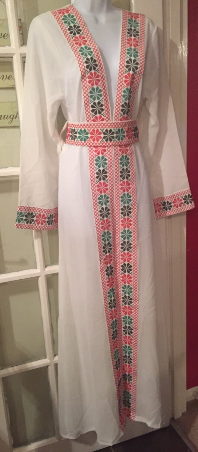 White Chiffon Kimono / Longline Jacket / Top with embroidery in the colour if the Palestinian Flag - 10 pounds off original price - image 5