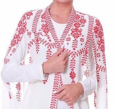 Short White / Ivory dress and cape with Red Embroidery / cross stitch