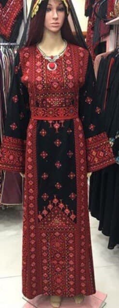 Black Dress kaftan / Tobe / Thobe / Thob with bautiful red Palestinian Cross Stitch / Embroidery - image 5