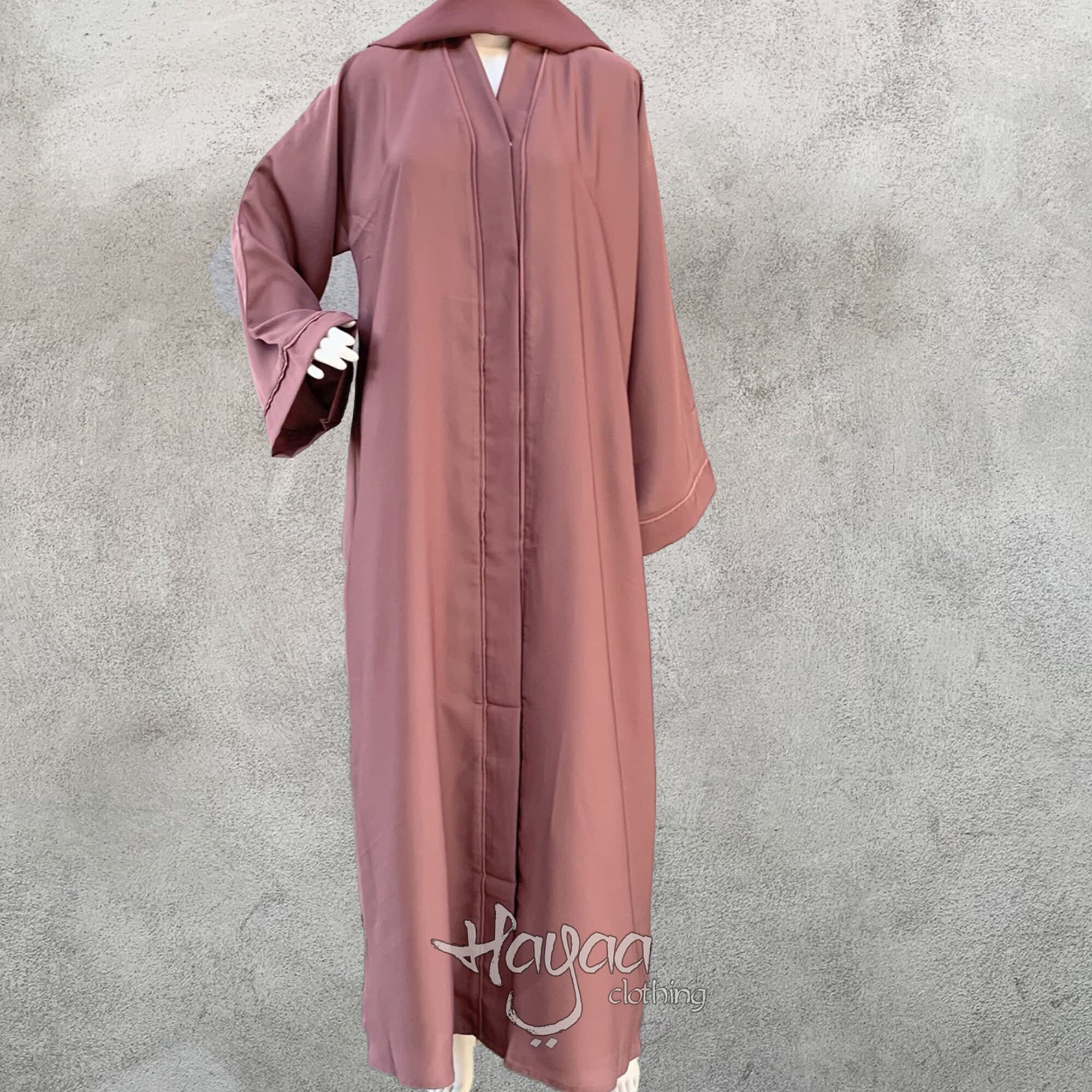 Dark Rose Dubai Abaya with Sash & Hijab - Snap-Front Islamic Clothing - image 3