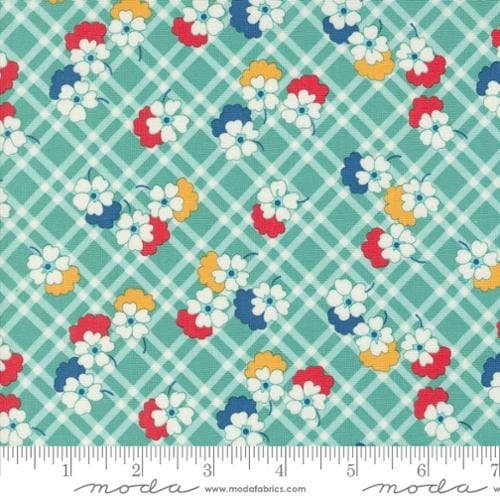 30s Playtime, Picnic Posies Checks and Plaids Floral, Teal, 33754 19, by Linzee McCray, for Moda, sold by the 1/2 yard or the yard