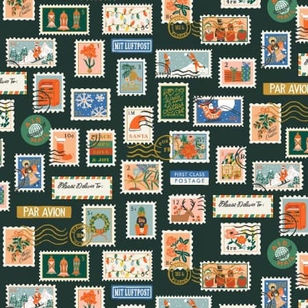 Holiday Classics, Holiday stamps, RP613-EV2M Evergreen Metallic Fabric, Rifle Paper Co,  Cotton+Steel, sold by the 1/2 yard or the yard