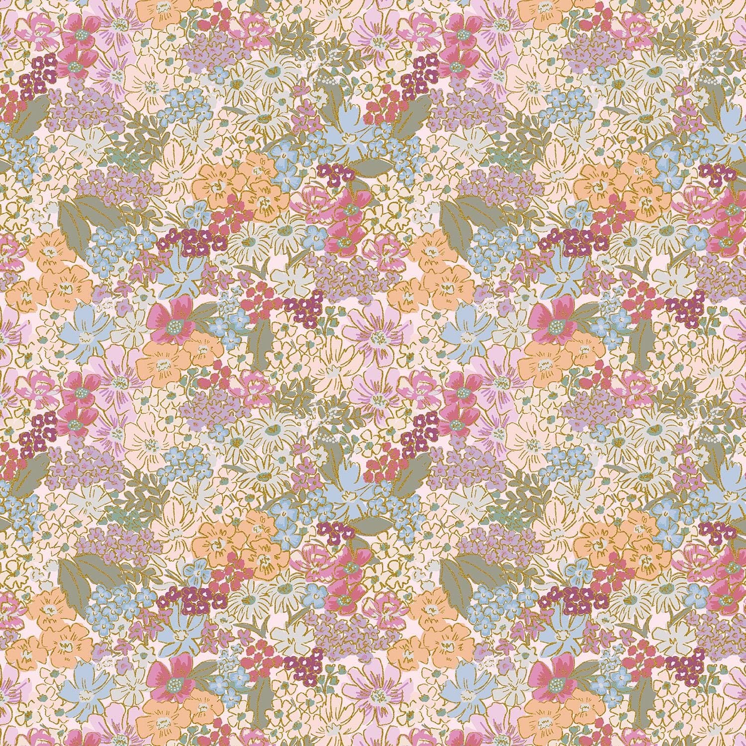 English Rose, Mimi, Plum Metallic Fabric, RP1403-PL2M, By Rifle Paper Co, Cotton and Steel, sold by the 1/2 yard or the yard