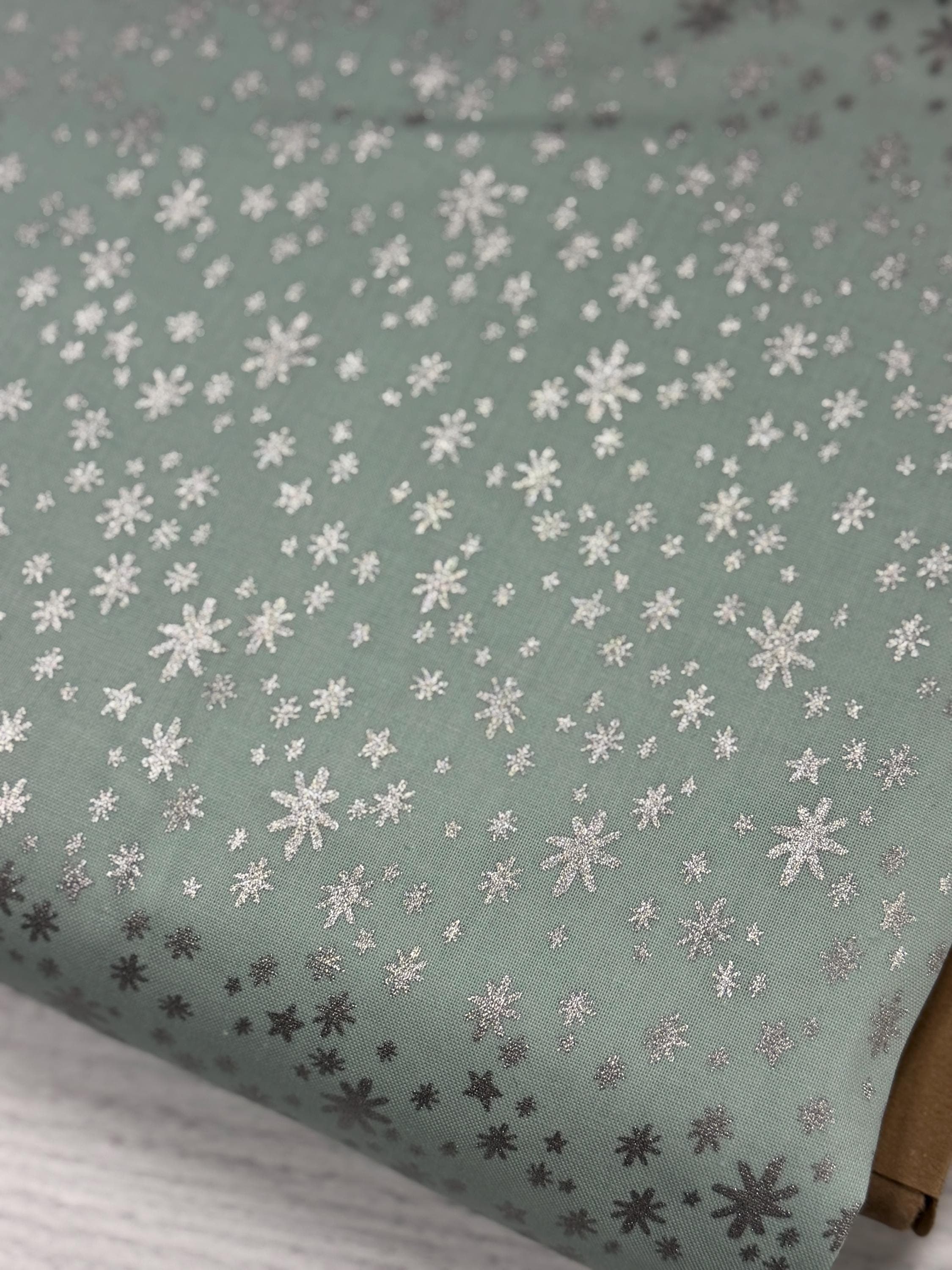 Holiday Classics,  Starry Night, Mint Silver-Metallic Fabric, RP607-MI1M,Rifle Paper Co,Cotton and Steel, sold by the 1/2 yard or the yard