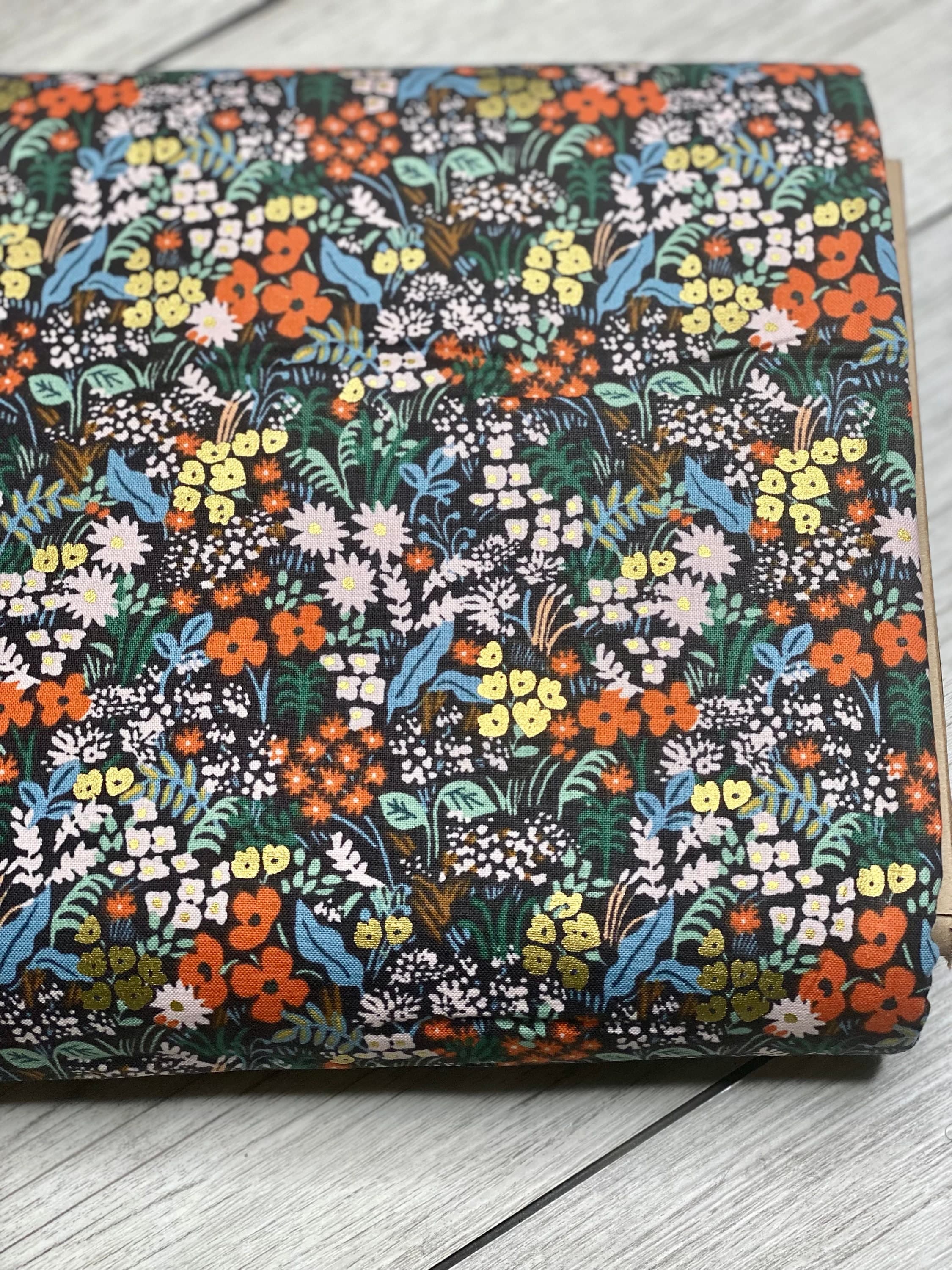 Bon Voyage, Meadow, Black Multi Metallic Fabric, RP204-BM7M, By Rifle Paper Co, for Cotton + Steel, Sold by the 1/2 yard or the yard - image 3