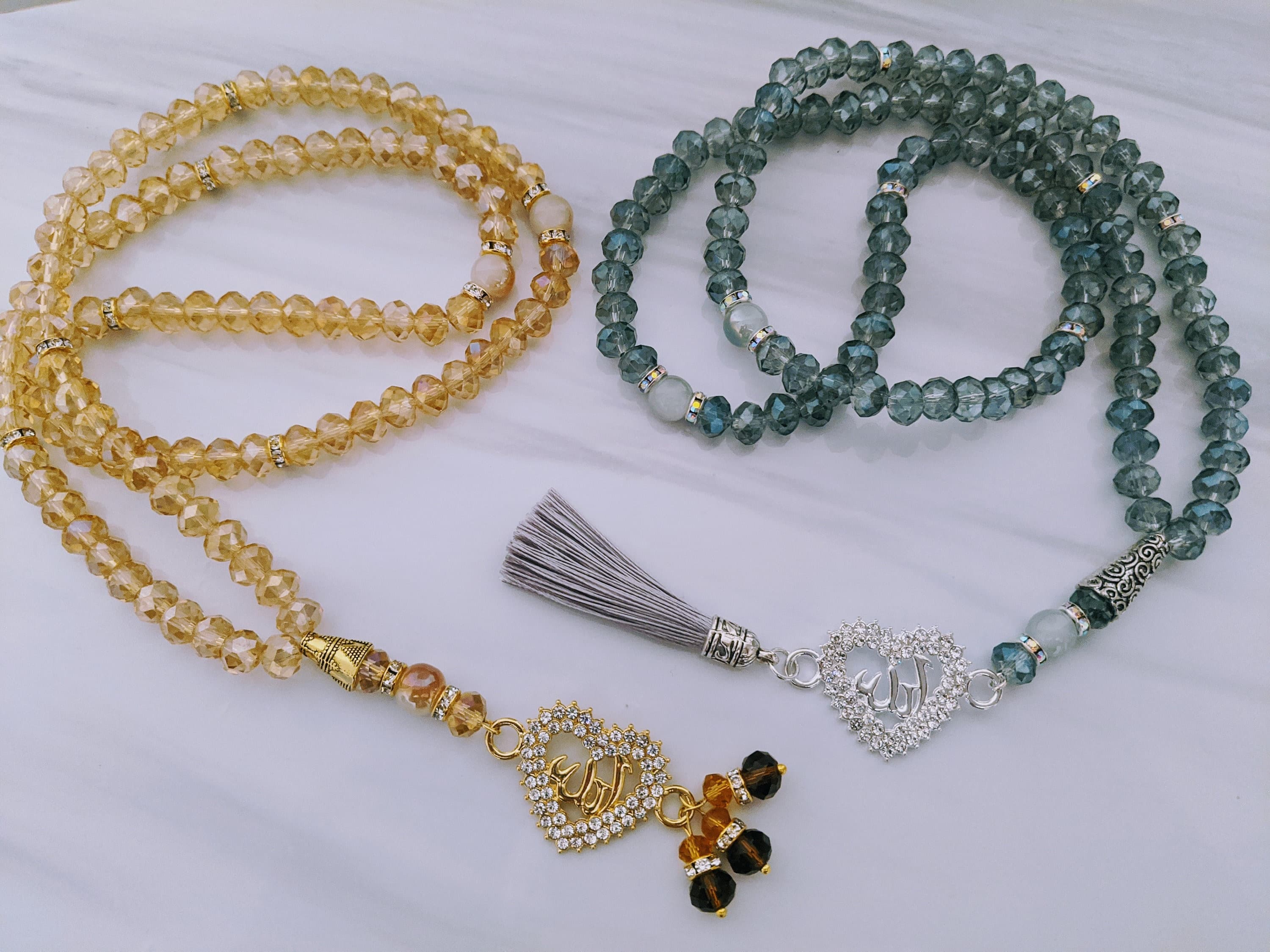 99 Grey and Gold crystal Tasbeeh