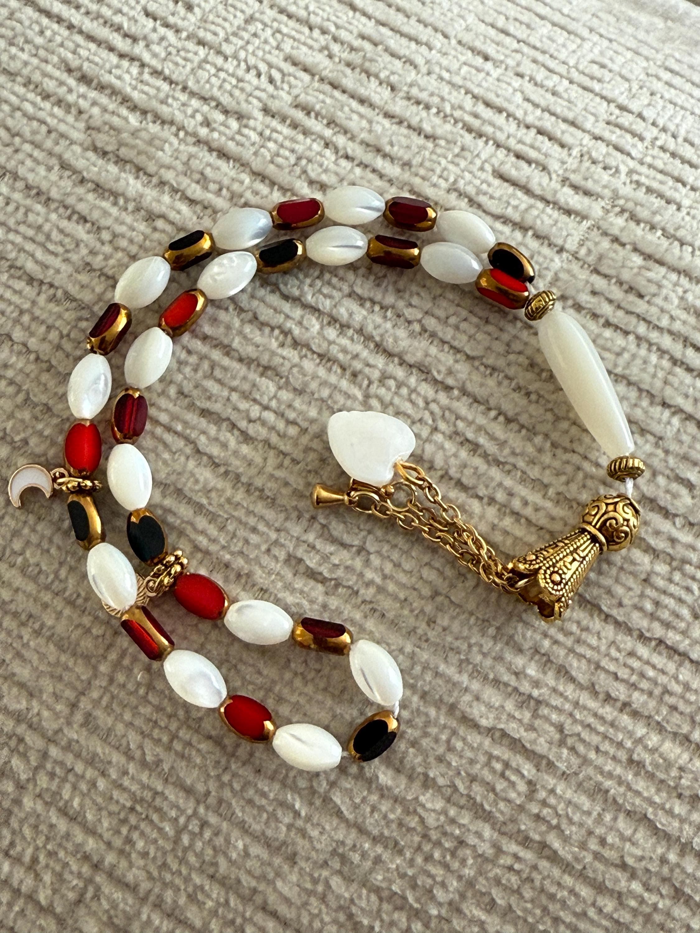 Mother of pearl tasbih with crystal beads