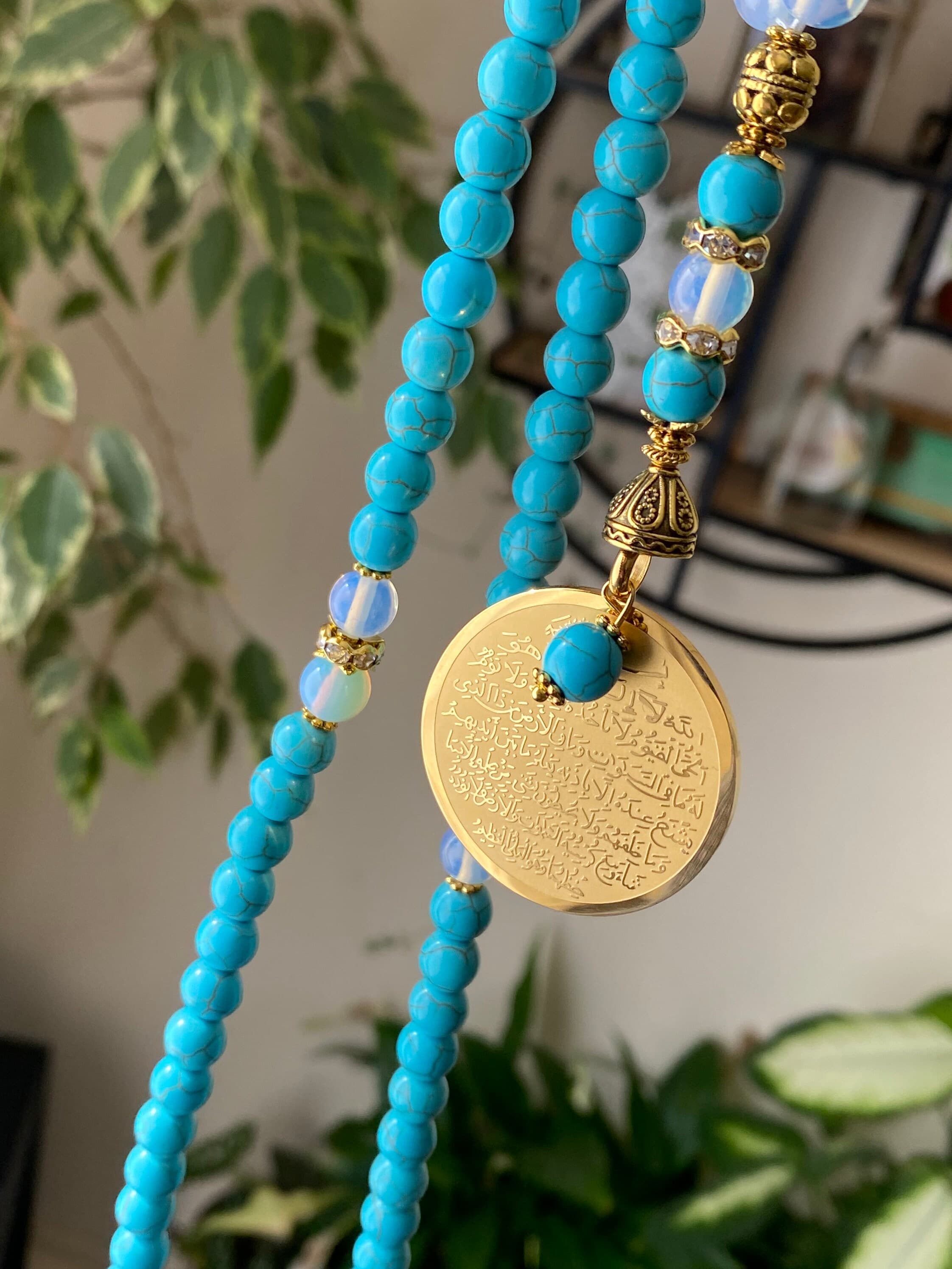 Turquoise colour stone necklace tasbih - image 3