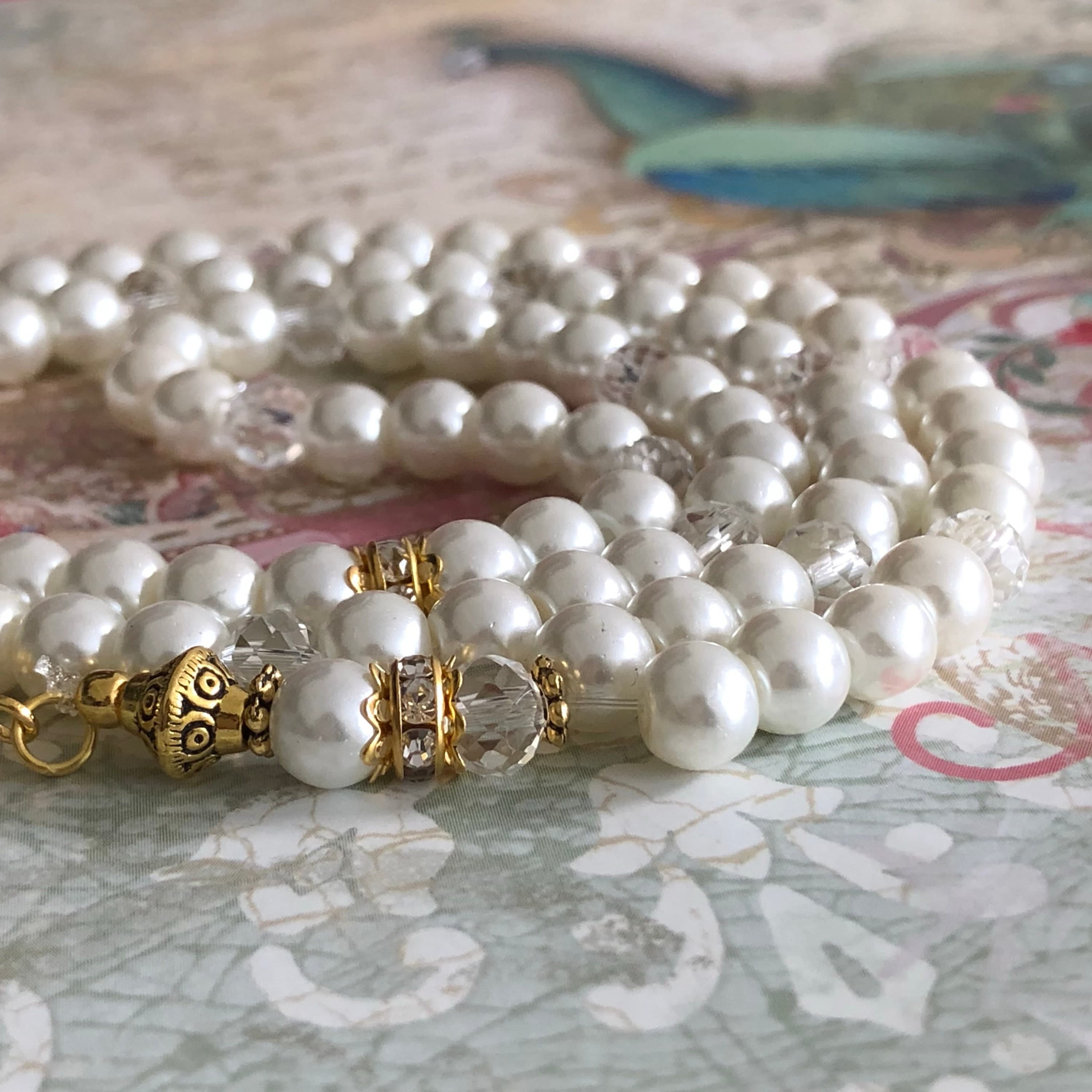 Pearl & crystal personalised tasbihs mibaha prayer beads - image 4