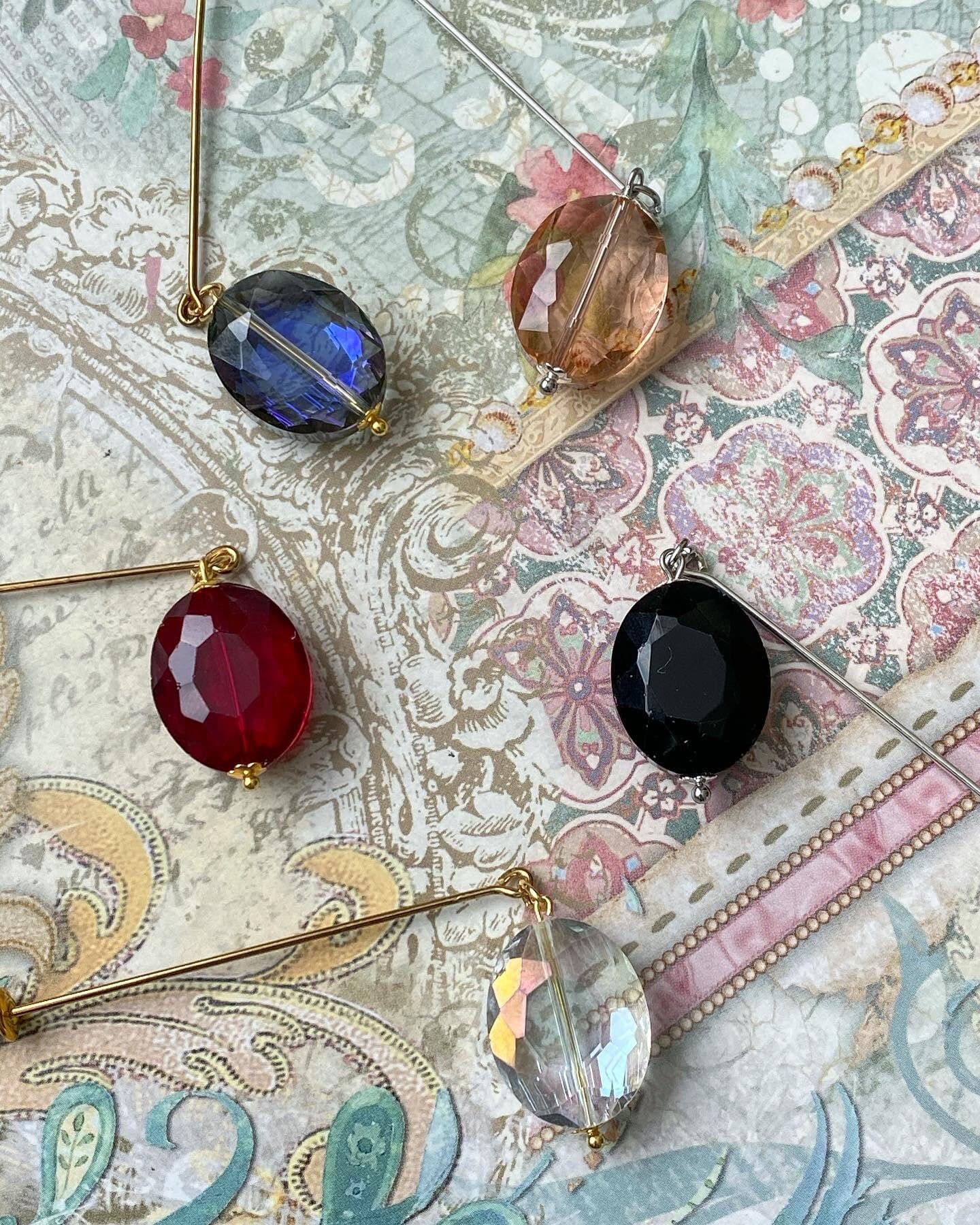 Glass jewel hijab pins/hat pins.