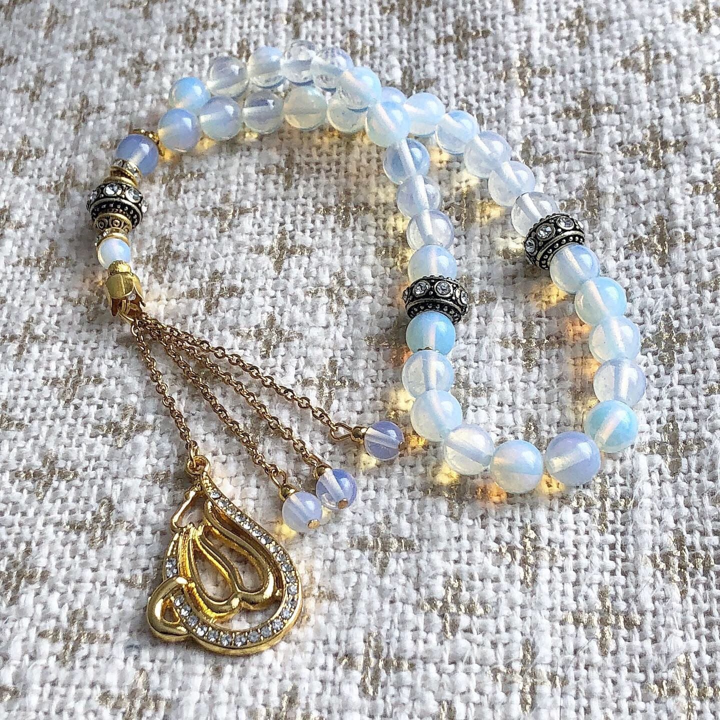 Opalite glass tasbih / prayer beads with gold plated Allah pendant - image 3